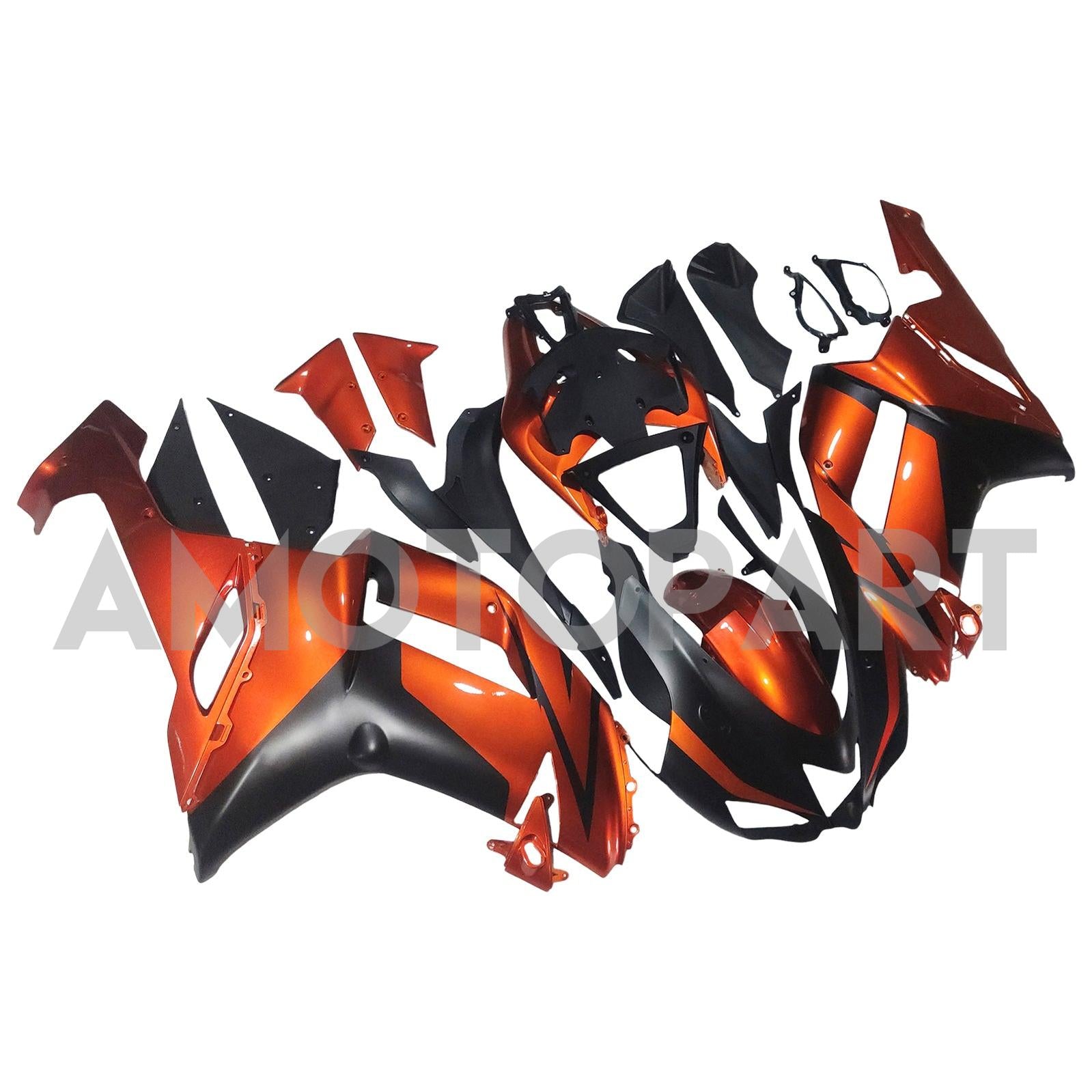 Amotopart 2007-2008 Kawasaki ZX6R 636 Black & Orange Fairing Kit