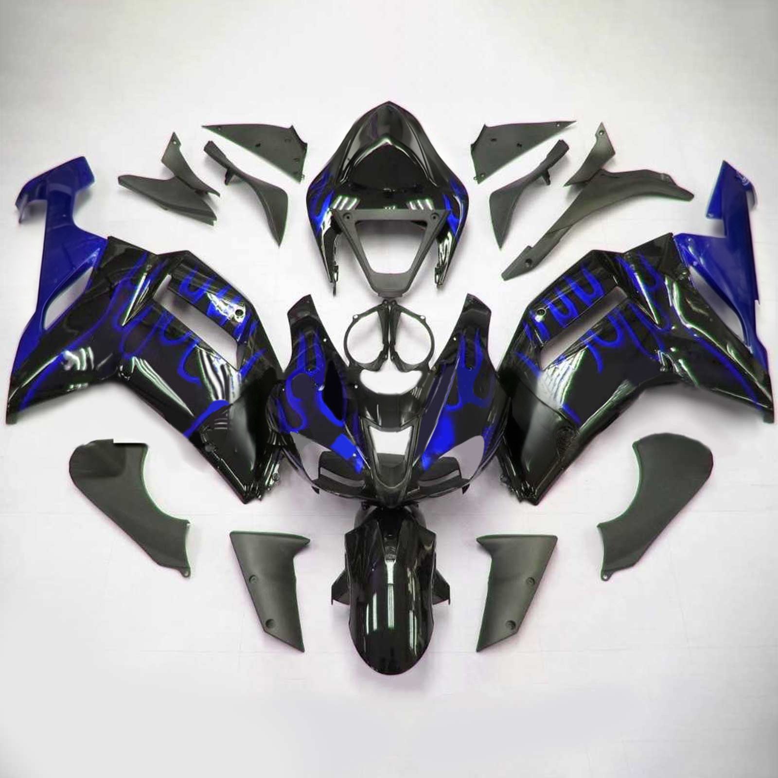 Amotopart Kawasaki 2007-2008 ZX6R 636 noir avec kit de carénage ligne bleue