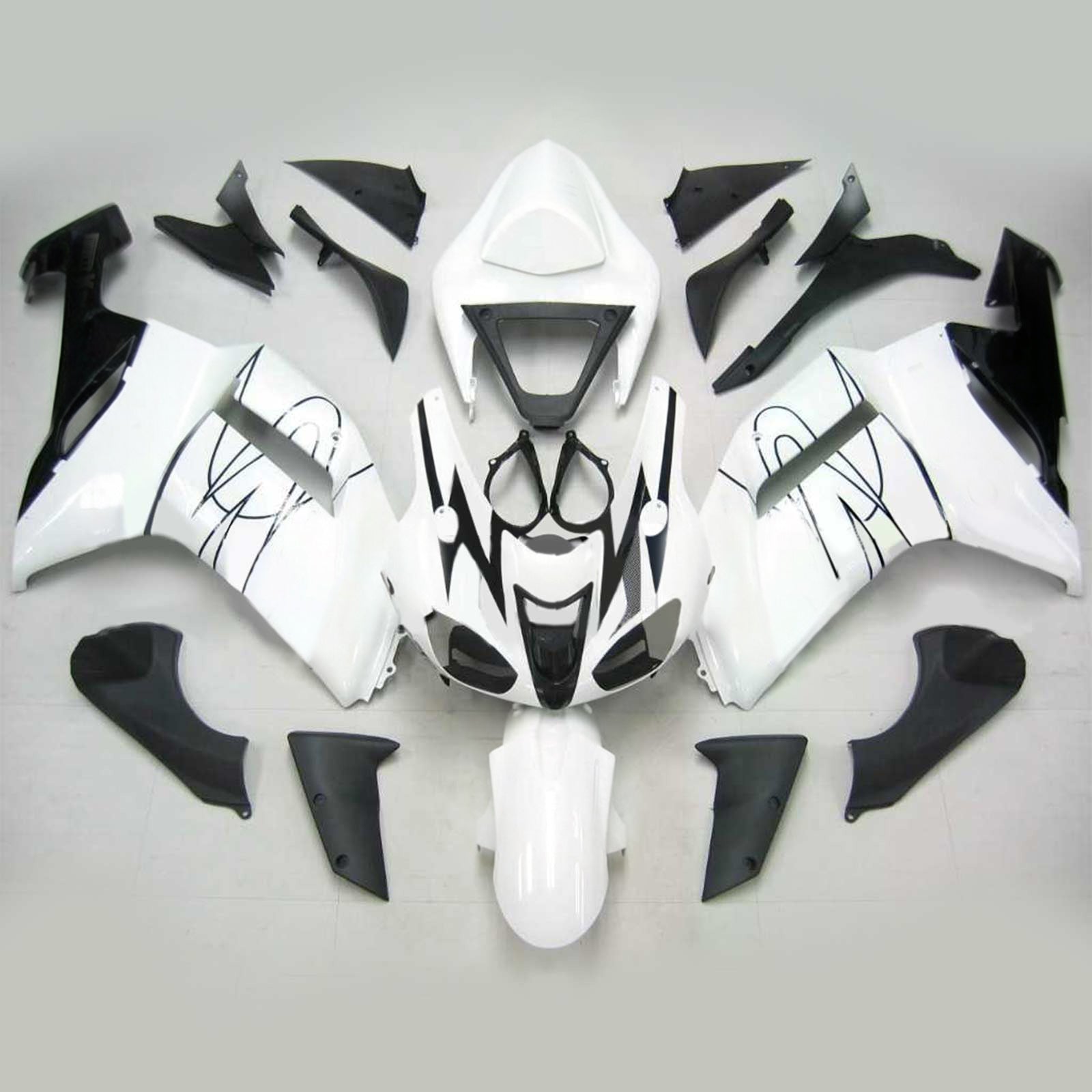 Amotopart Kawasaki 2007-2008 ZX6R 636 White With Black Line Fairing Kit