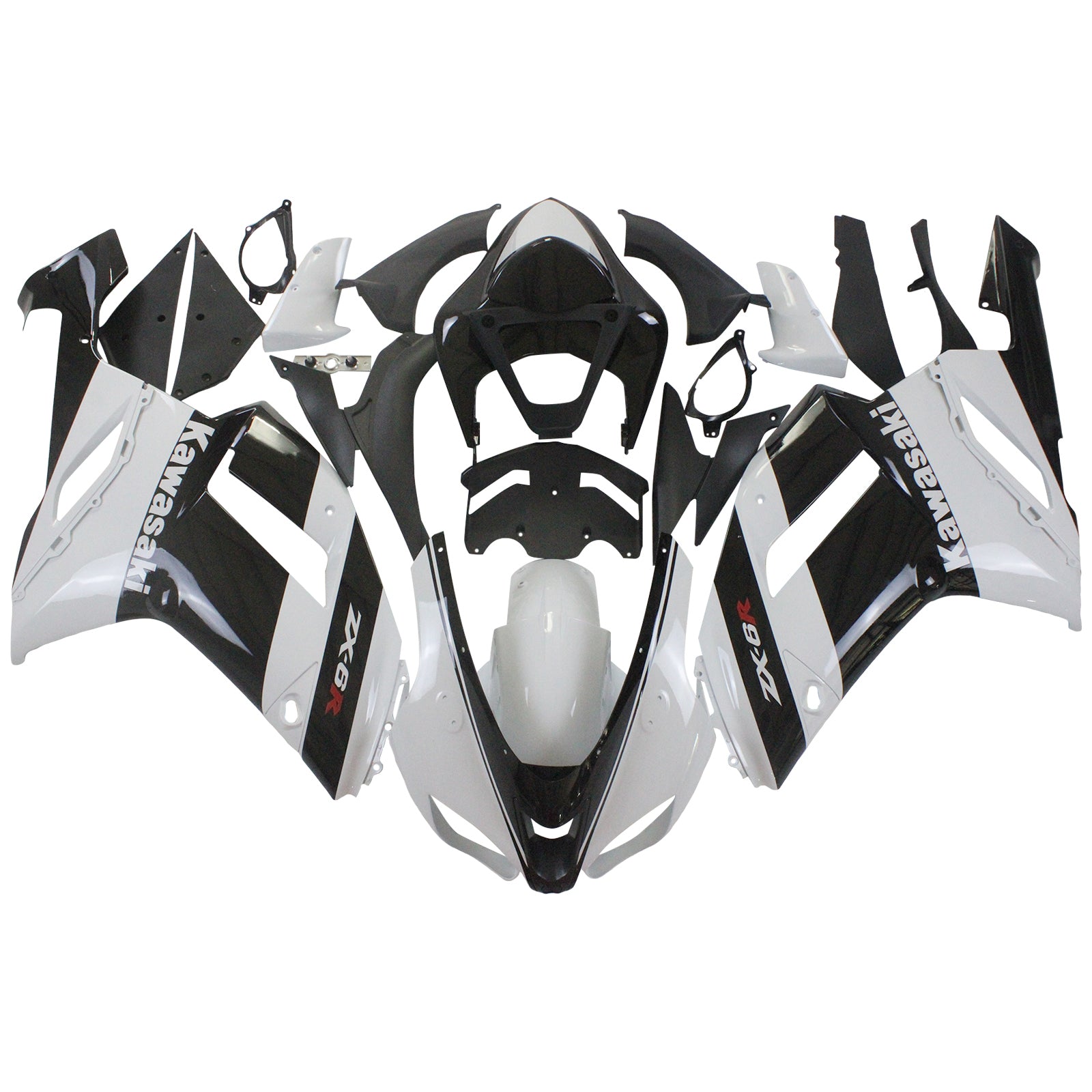 Amotopart Kawasaki 2007-2008 ZX6R 636 White Black Fairing Kit