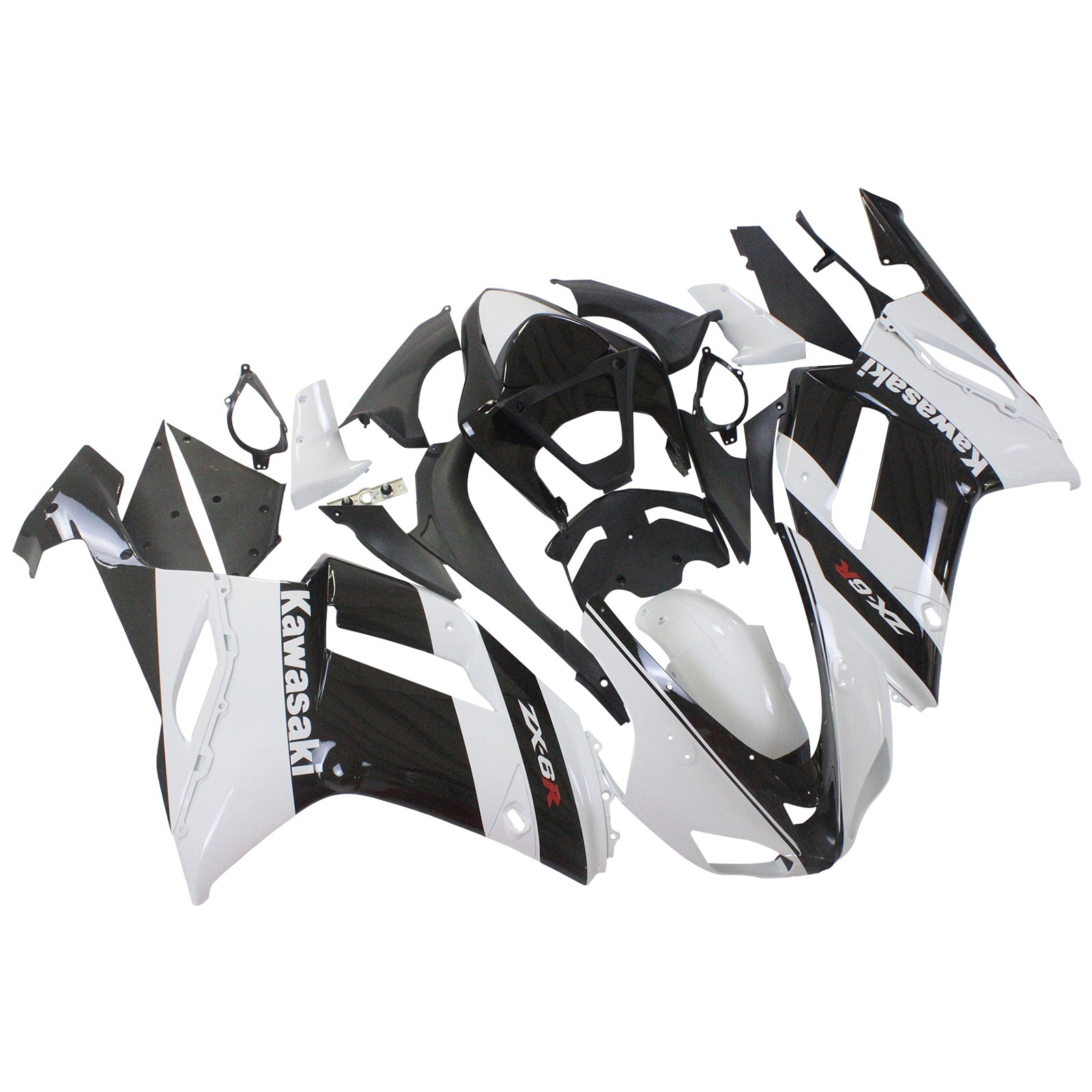 Amotopart Kawasaki 2007-2008 ZX6R 636 White Black Fairing Kit