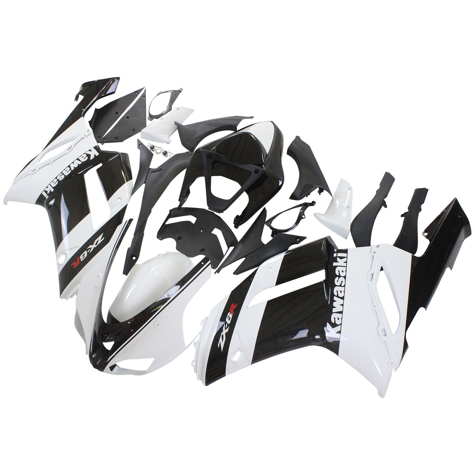 Amotopart Kawasaki 2007-2008 ZX6R 636 White Black Fairing Kit