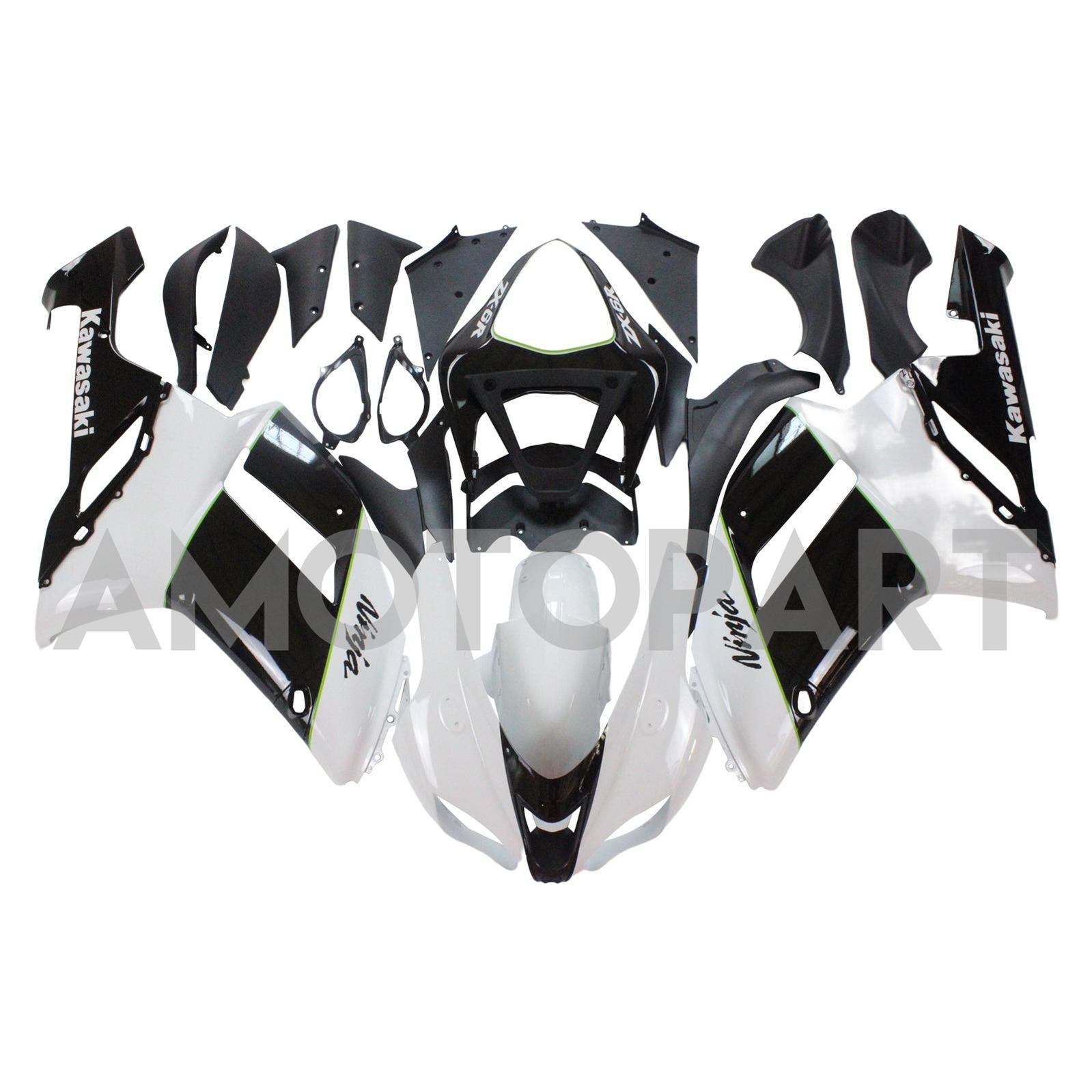 Amotopart Kawasaki 2007-2008 ZX6R 636 Black White Fairing Kit