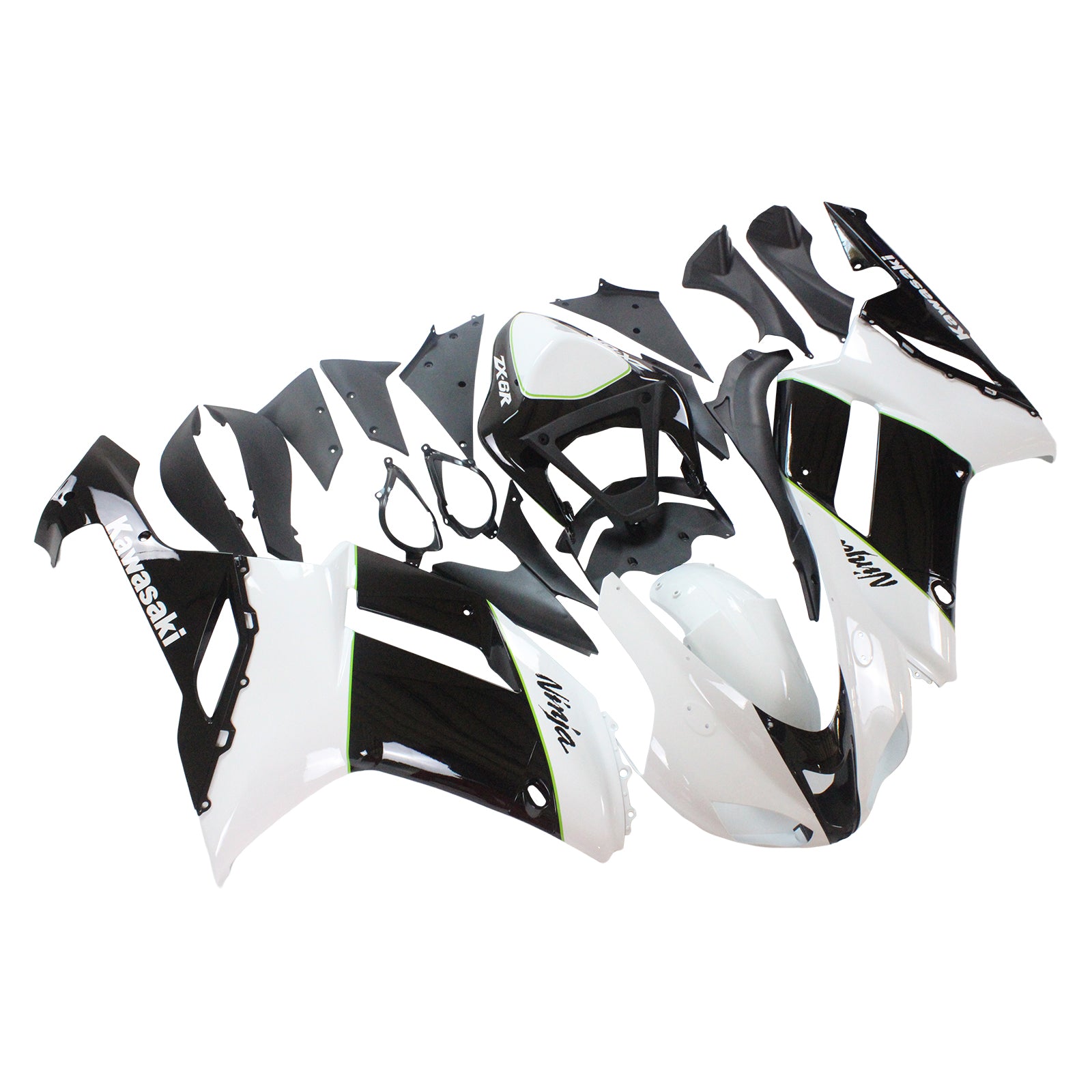 Amotopart Kawasaki 2007-2008 ZX6R 636 Kit de carénage noir blanc