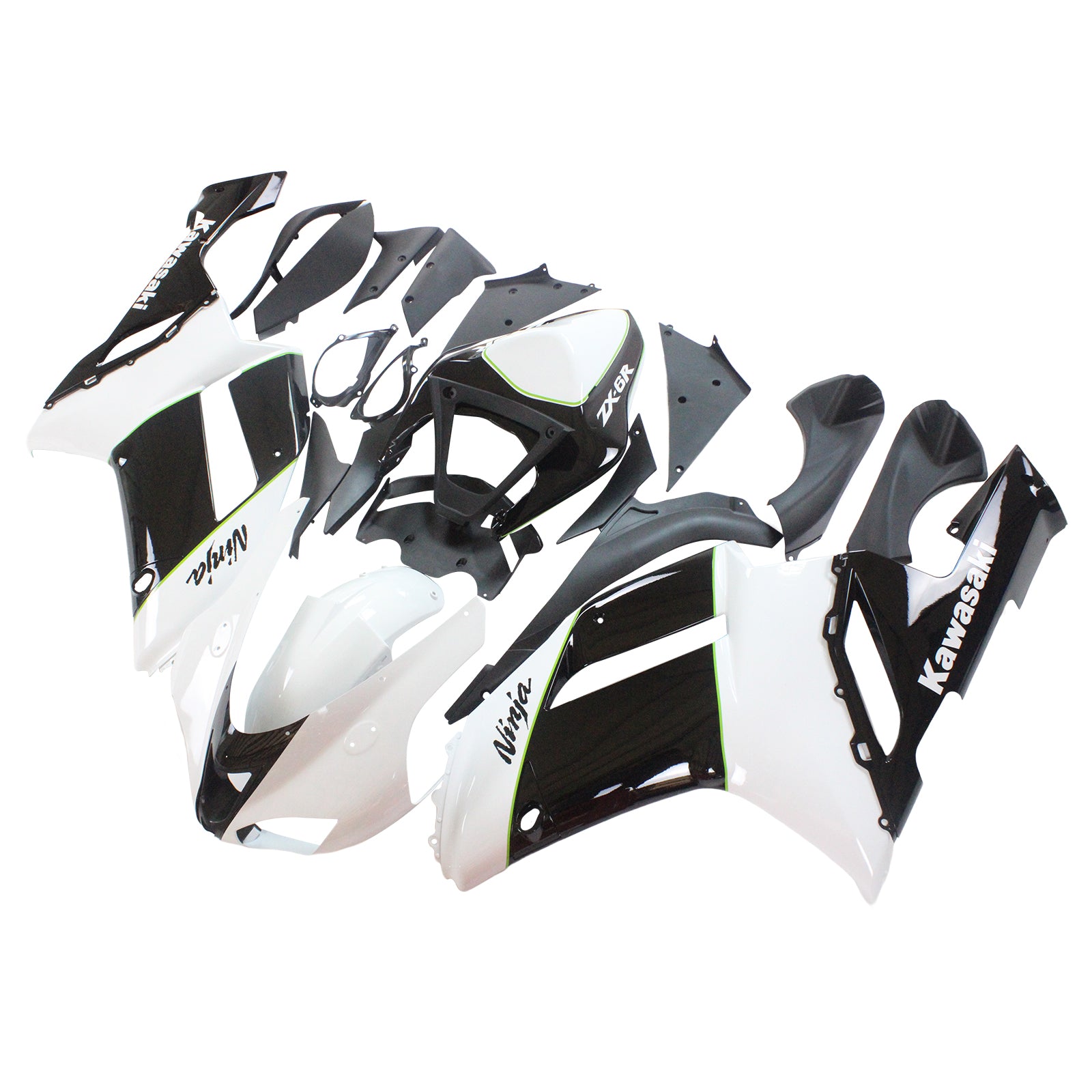 Amotopart Kawasaki 2007-2008 ZX6R 636 Black White Fairing Kit