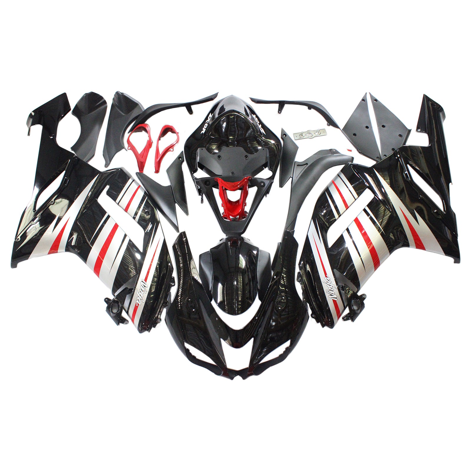 Amotopart Kawasaki 2007-2008 ZX6R 636 Black Sliver Red Fairing Kit