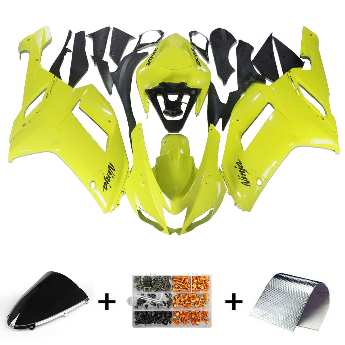 Amotopart Kawasaki 2007-2008 ZX6R 636 Kit de carénage jaune