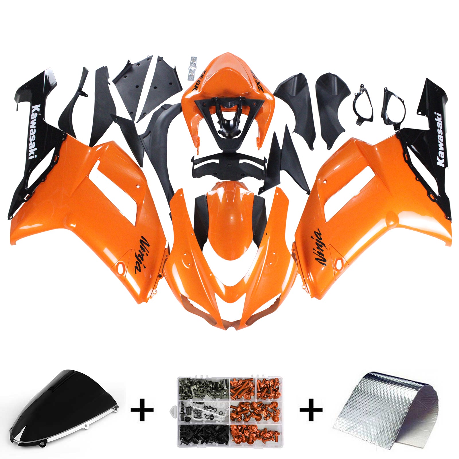 Kit de carénage Amotopart Kawasaki 2007-2008 ZX6R 636 orange