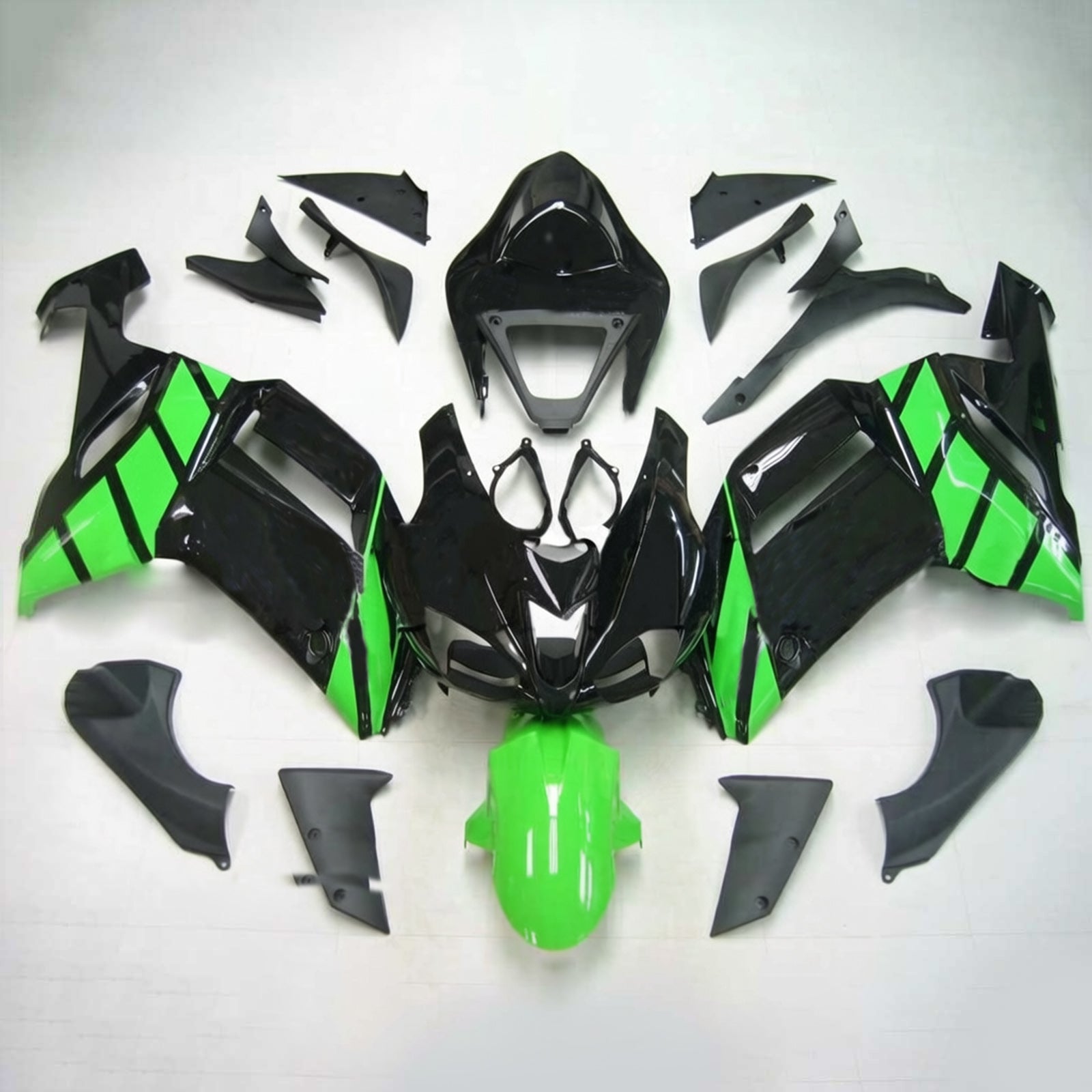 Amotopart Kawasaki 2007-2008 ZX6R 636 zwartgroene kuipset