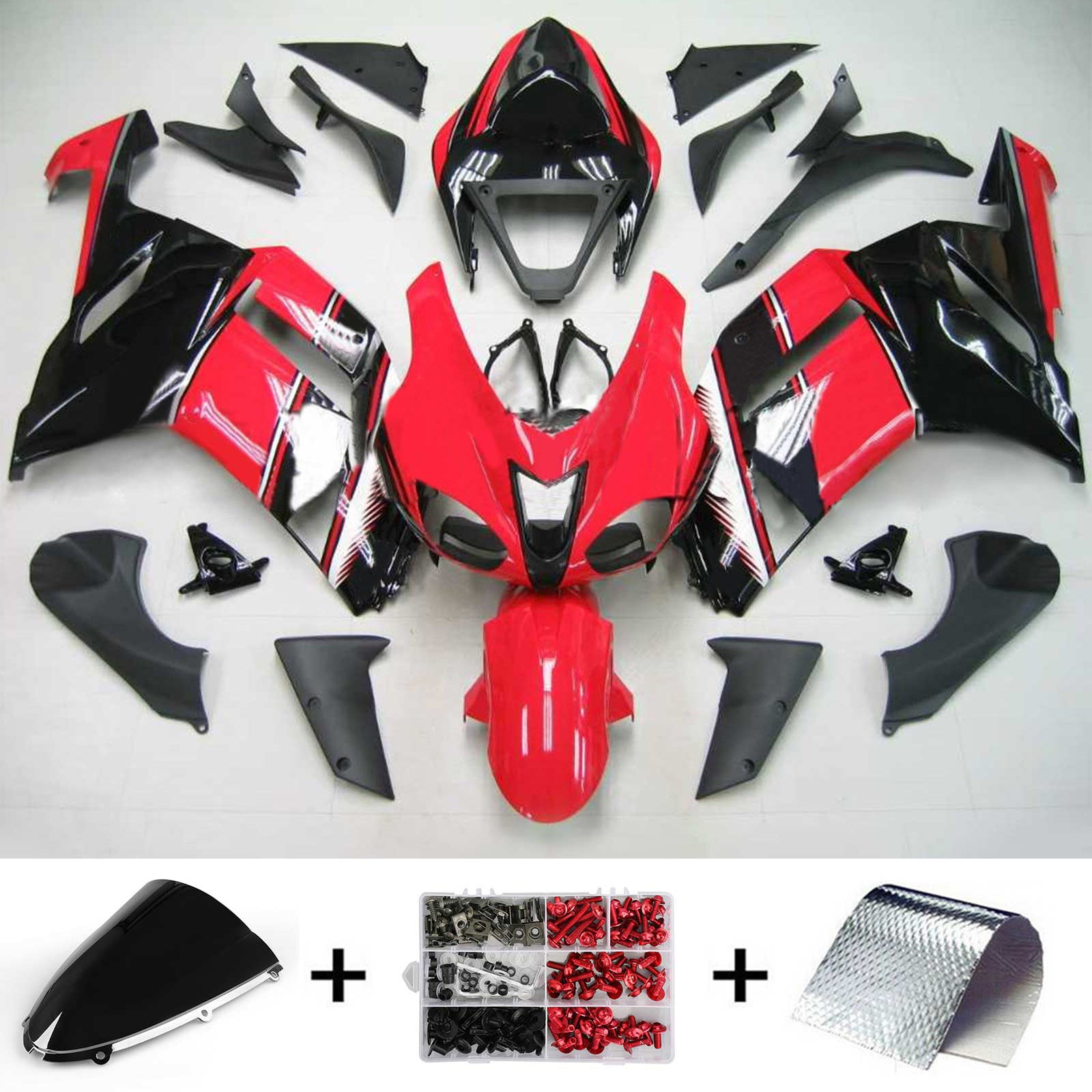 Amotopart Kawasaki 2007-2008 ZX6R 636 rood-zwarte kuipset