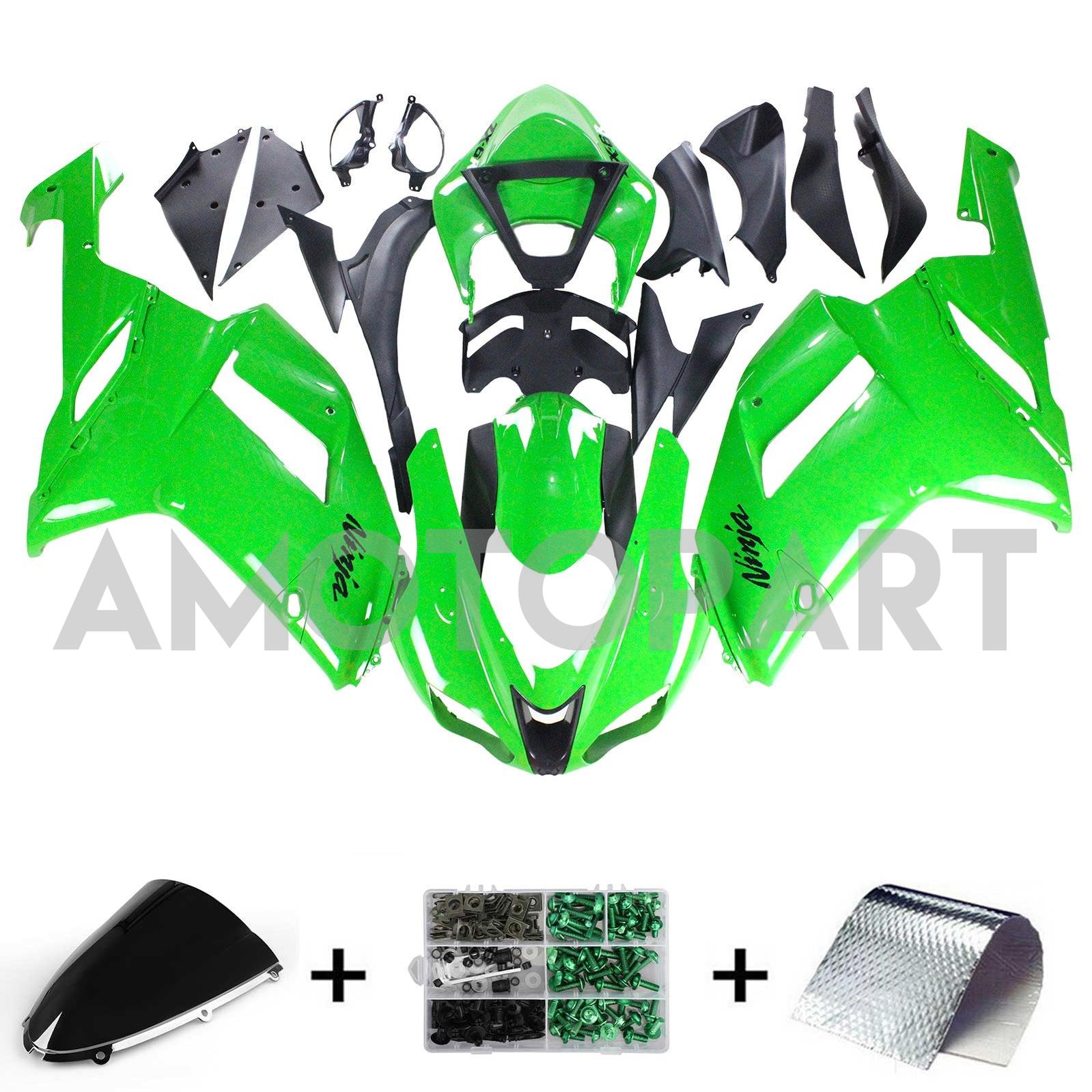 Amotopart Kawasaki 2007-2008 ZX6R 636 Green Fairing Kit