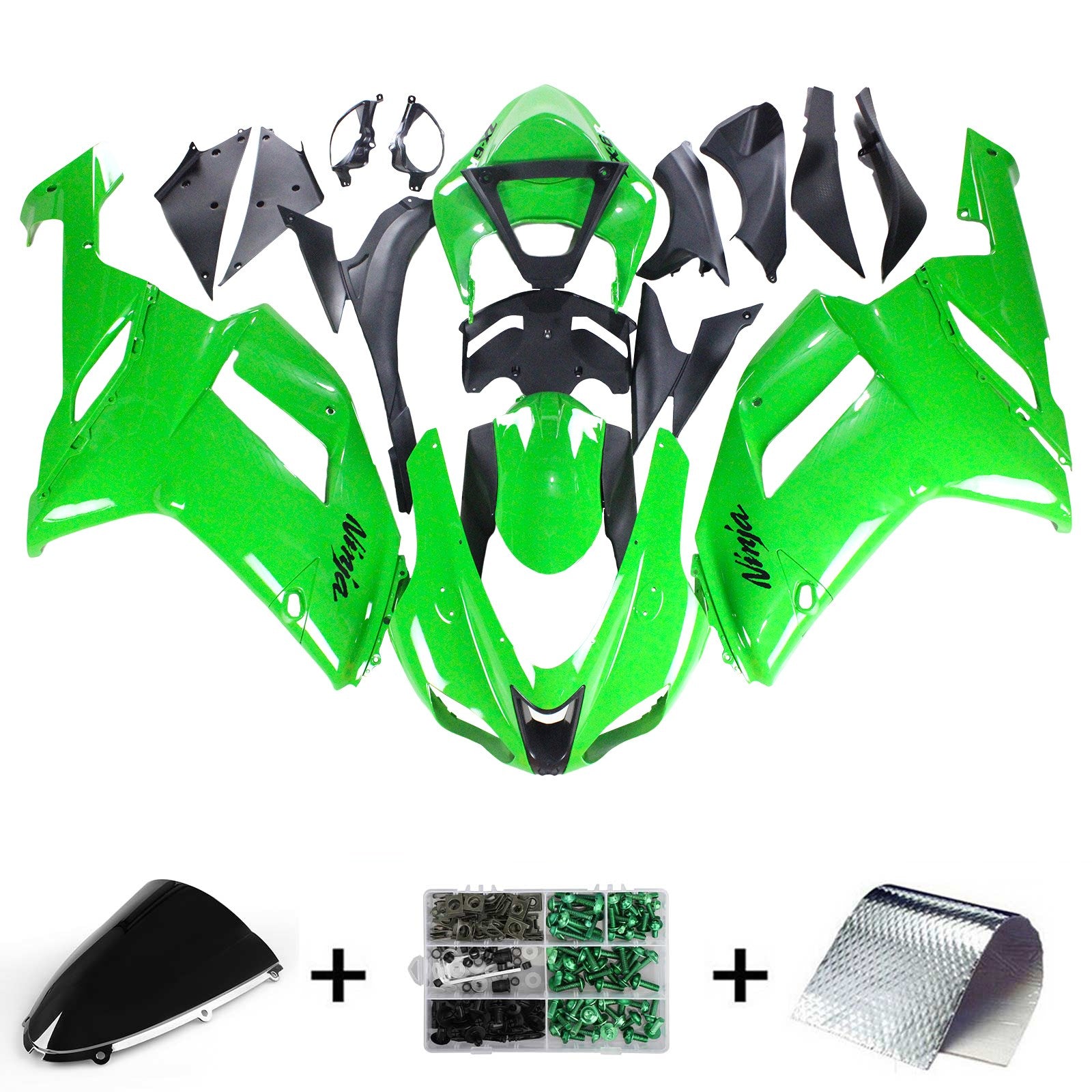 Amotopart Kawasaki 2007-2008 ZX6R 636 グリーン フェアリングキット