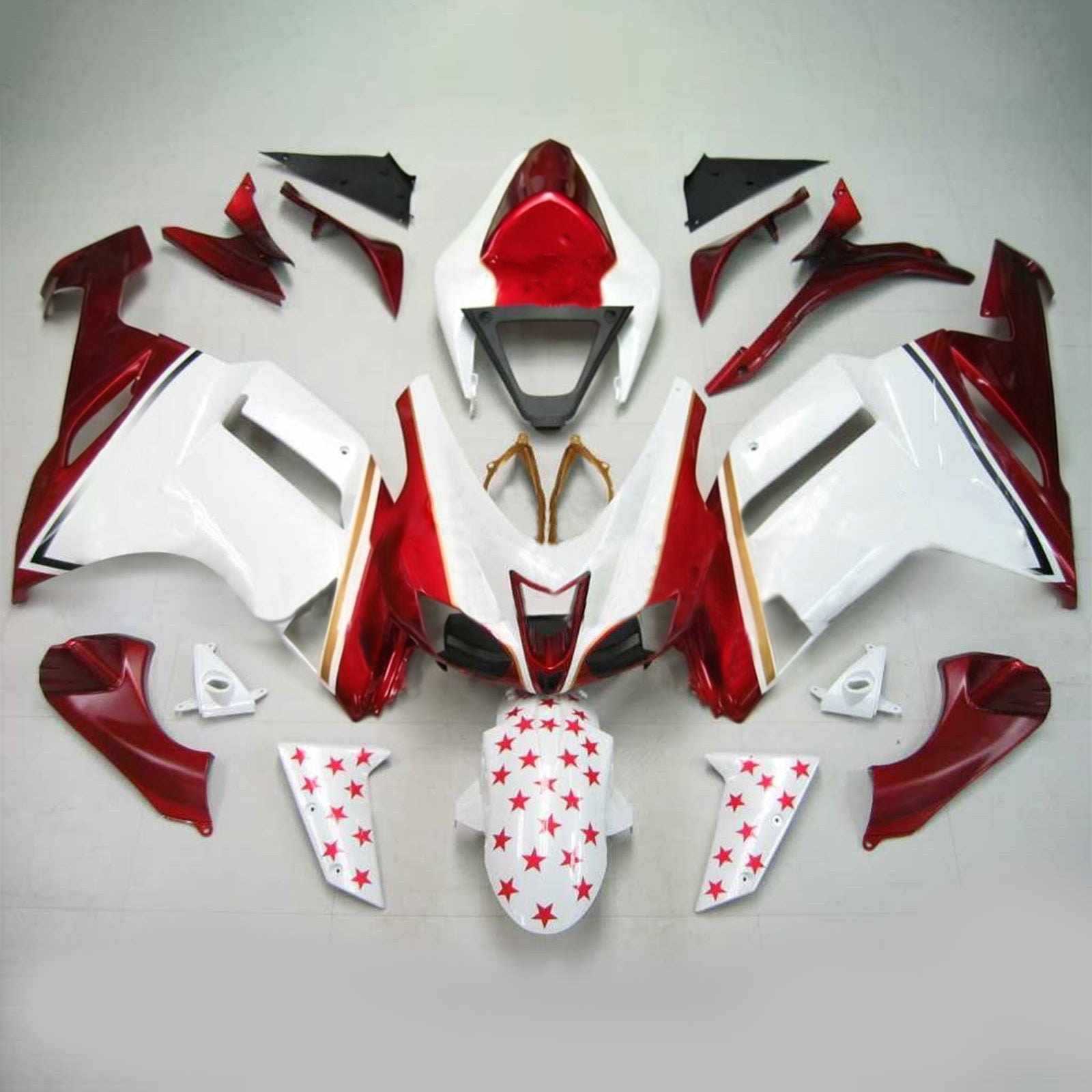 Amotopart Kawasaki 2007-2008 ZX6R 636 wit met rode ster kuipset