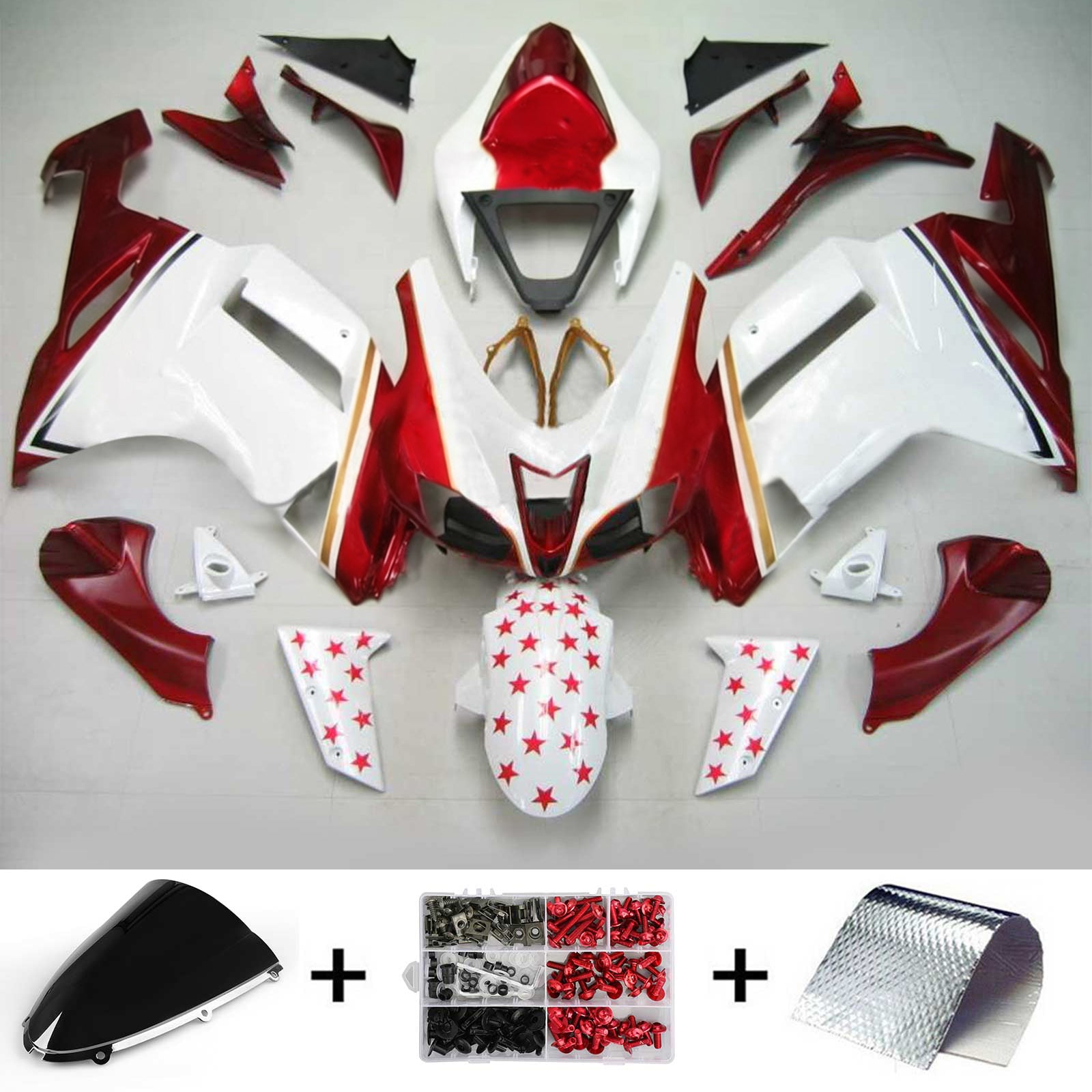 Amotopart Kawasaki 2007-2008 ZX6R 636 wit met rode ster kuipset