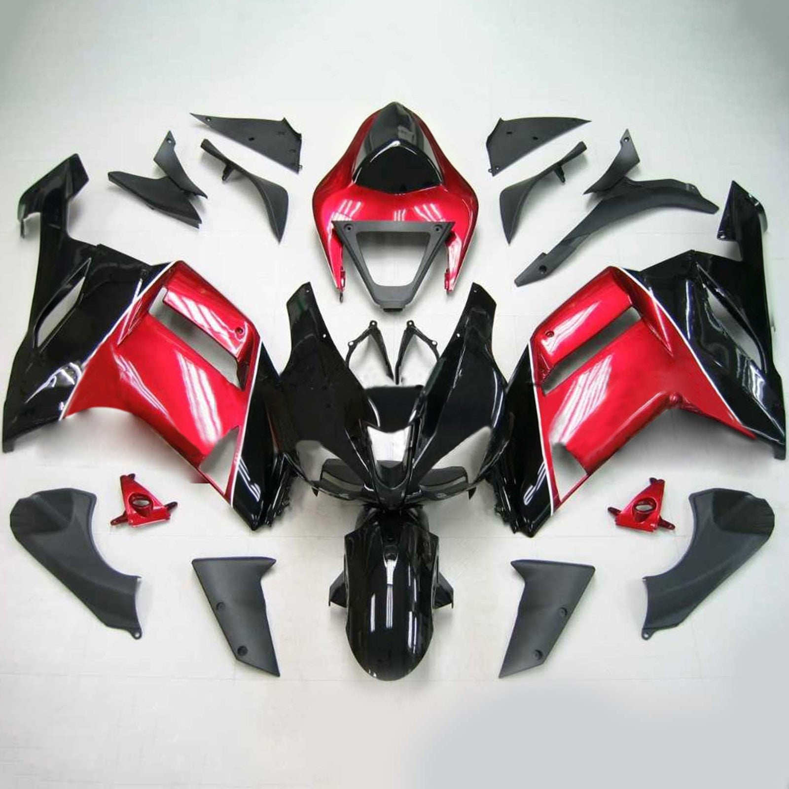 Amotopart Kawasaki 2007-2008 ZX6R 636 zwart met rode kuipset