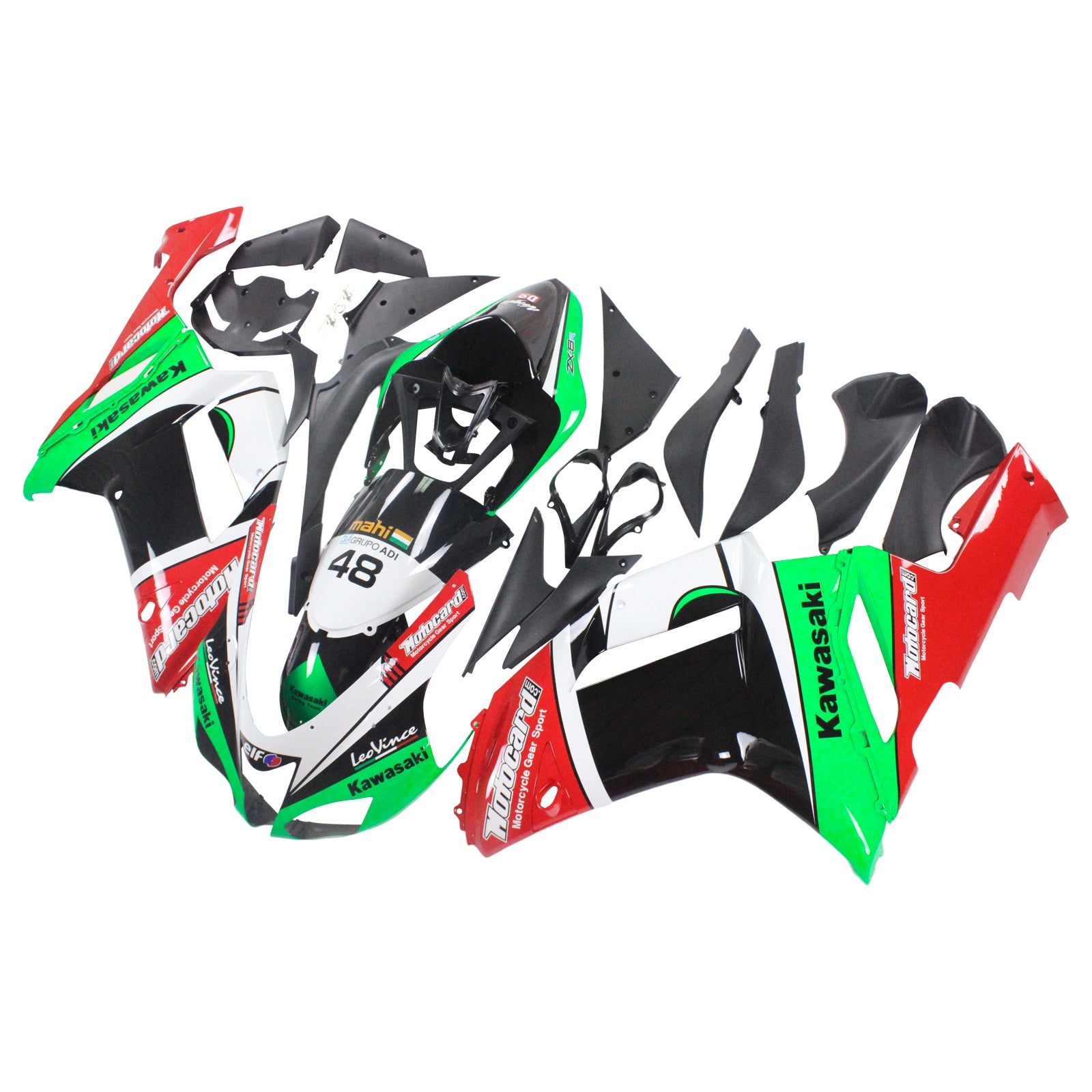 Amotopart Kawasaki 2007-2008 ZX6R 636 Green Red Fairing Kit