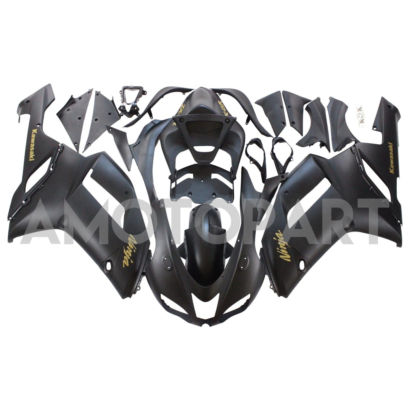 Amotopart Kawasaki 2007-2008 ZX6R 636 Matte Black With Yellow Logos Fairing Kit