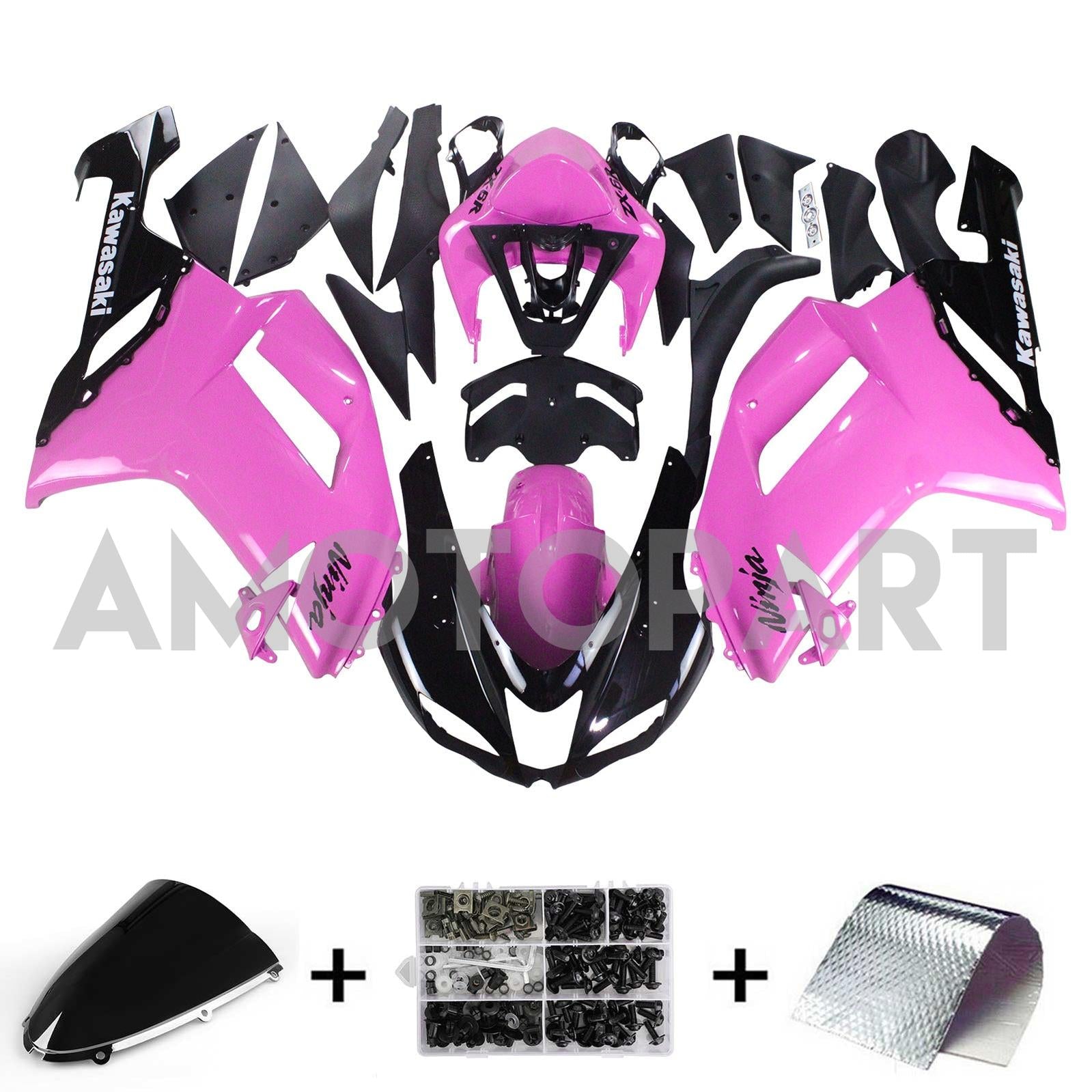 AMOTOPART KAWASAKI 2007-2008 ZX6R 636 Zwart roze kuipkit