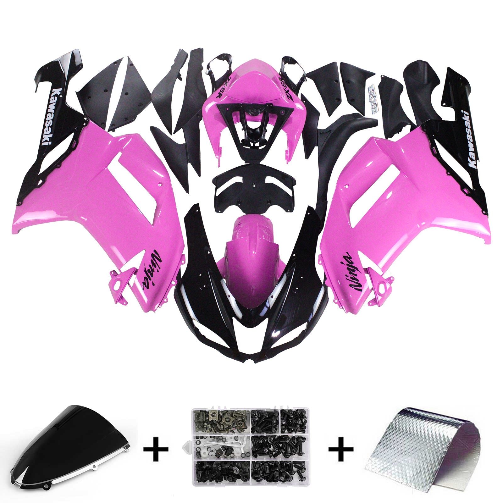 Kit de carénage Amotopart Kawasaki 2007-2008 ZX6R 636 noir rose