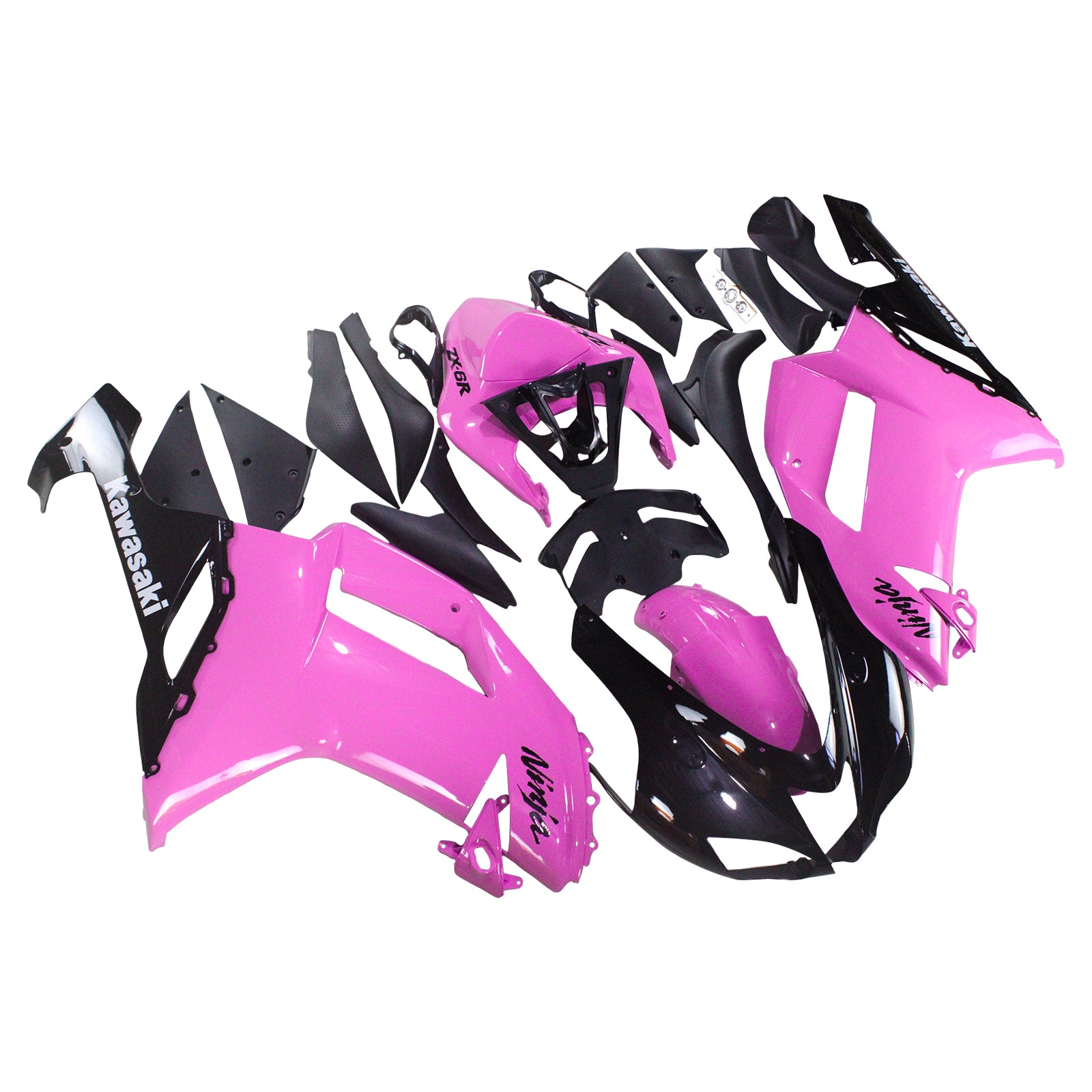 Amotopart Verkleidungsset für Kawasaki 2007–2008 ZX6R 636, Schwarz, Rosa