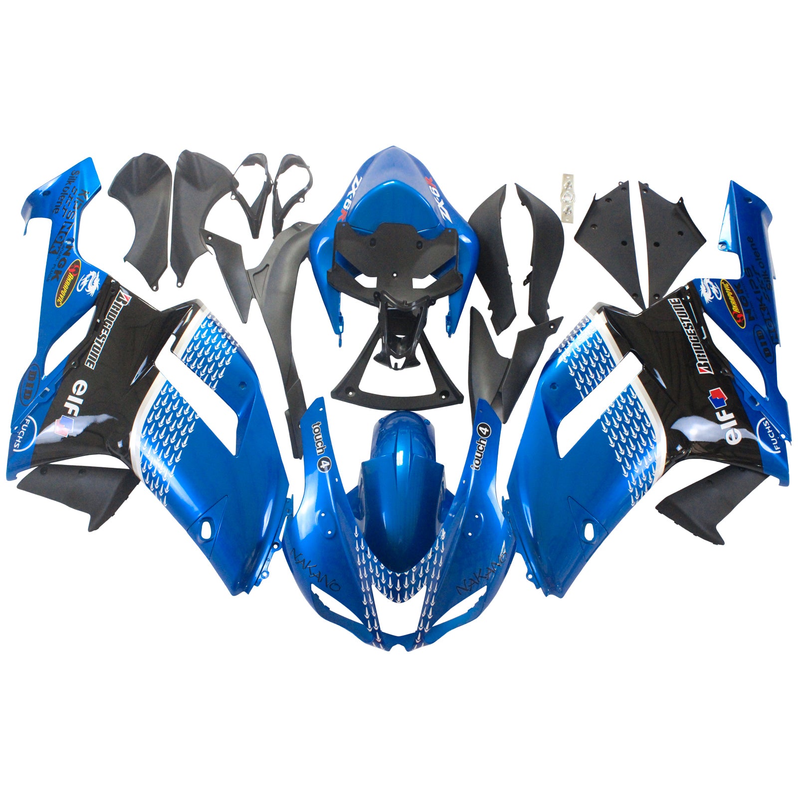 Amotopart Kawasaki 2007-2008 ZX6R 636 Black Blue Fairing Kit