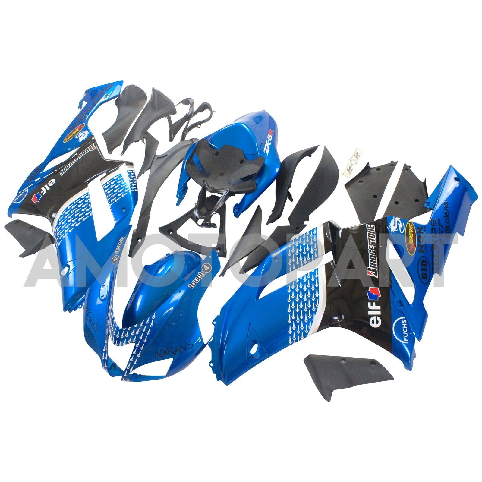 Amotopart Kawasaki 2007-2008 ZX6R 636 Black Blue Fairing Kit