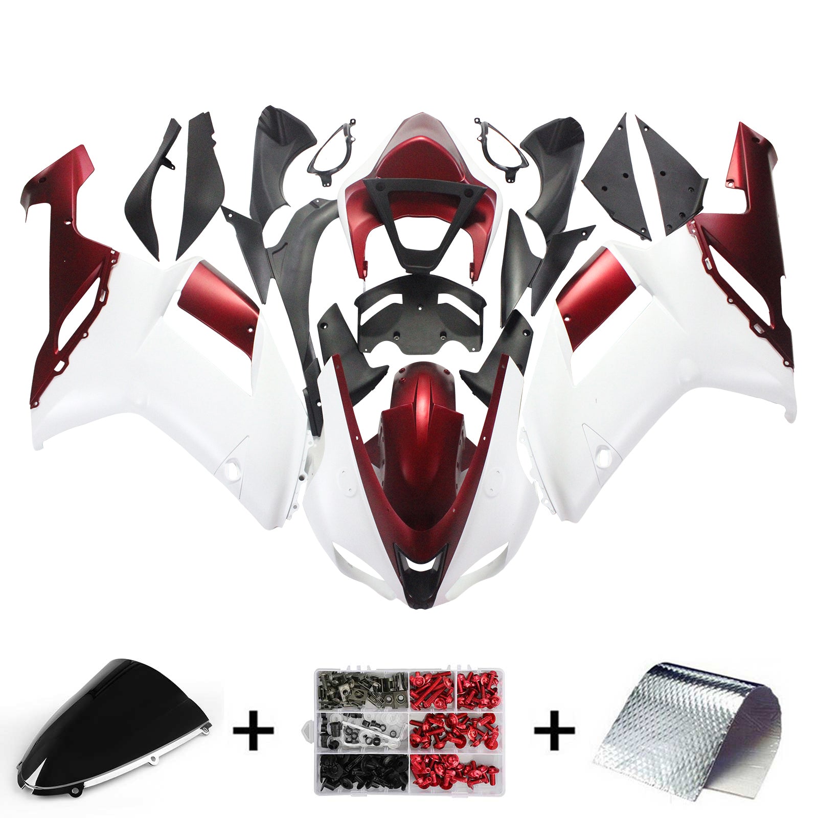 Amotopart Kawasaki 2007-2008 ZX6R 636 Kit de carénage rouge blanc