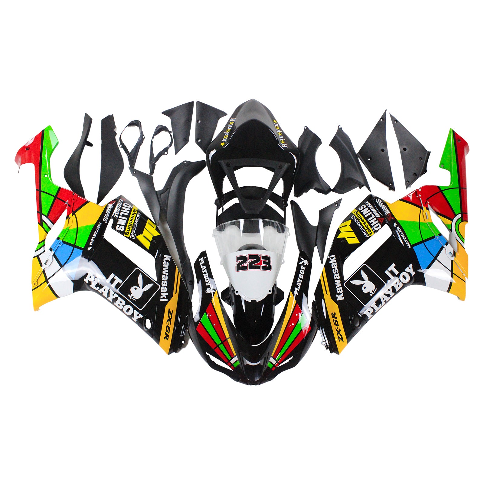 Amotopart Kawasaki 2007-2008 ZX6R 636 Colorful Fairing Kit