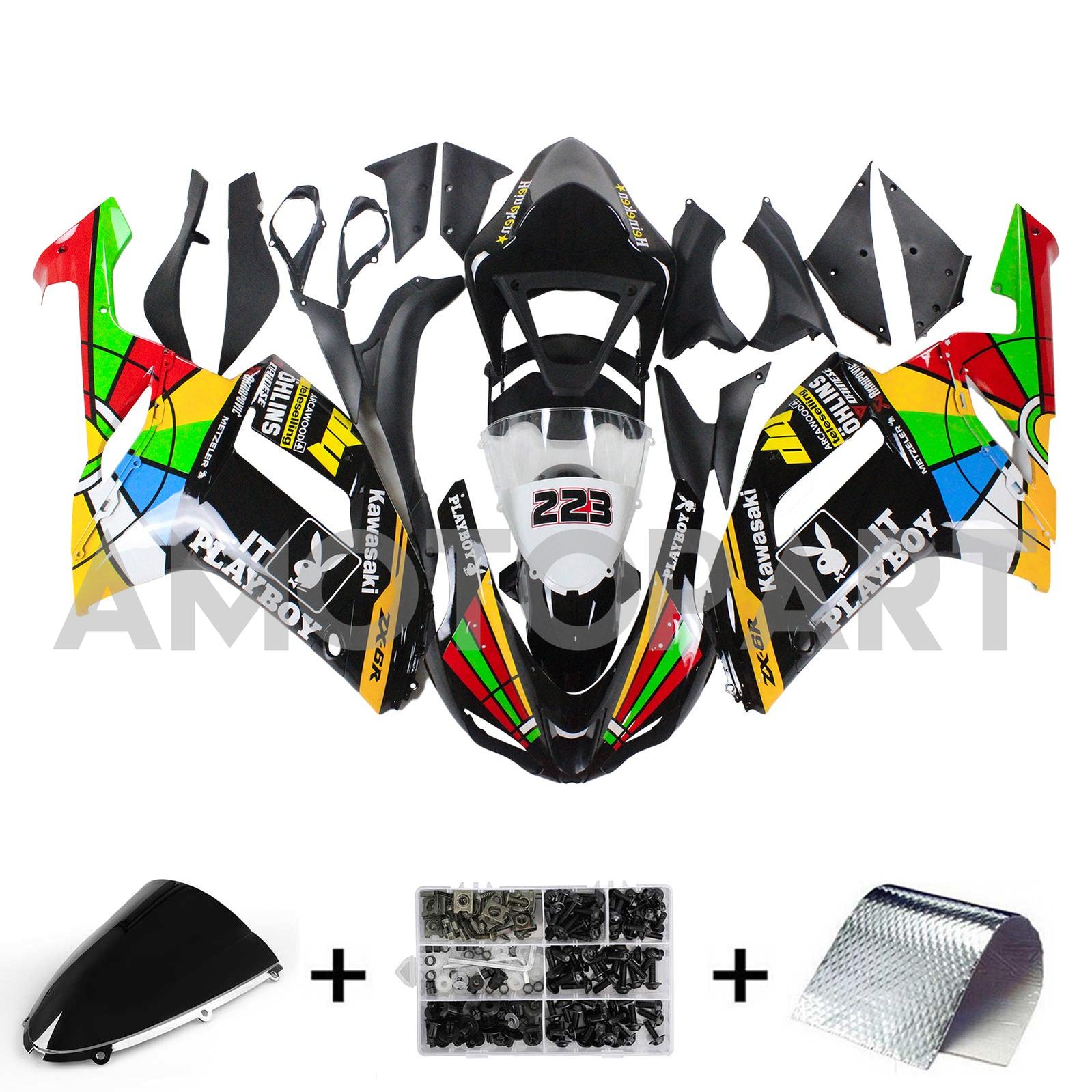 Amotopart Kawasaki 2007-2008 ZX6R 636 Colorful Fairing Kit