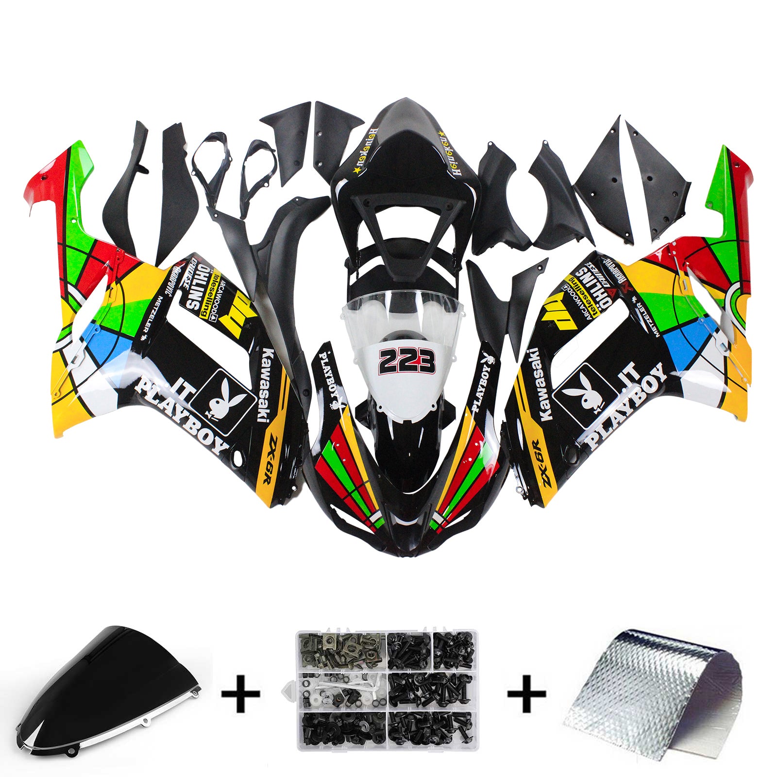 Amotopart Kawasaki 2007-2008 ZX6R 636 Kit de carenado colorido