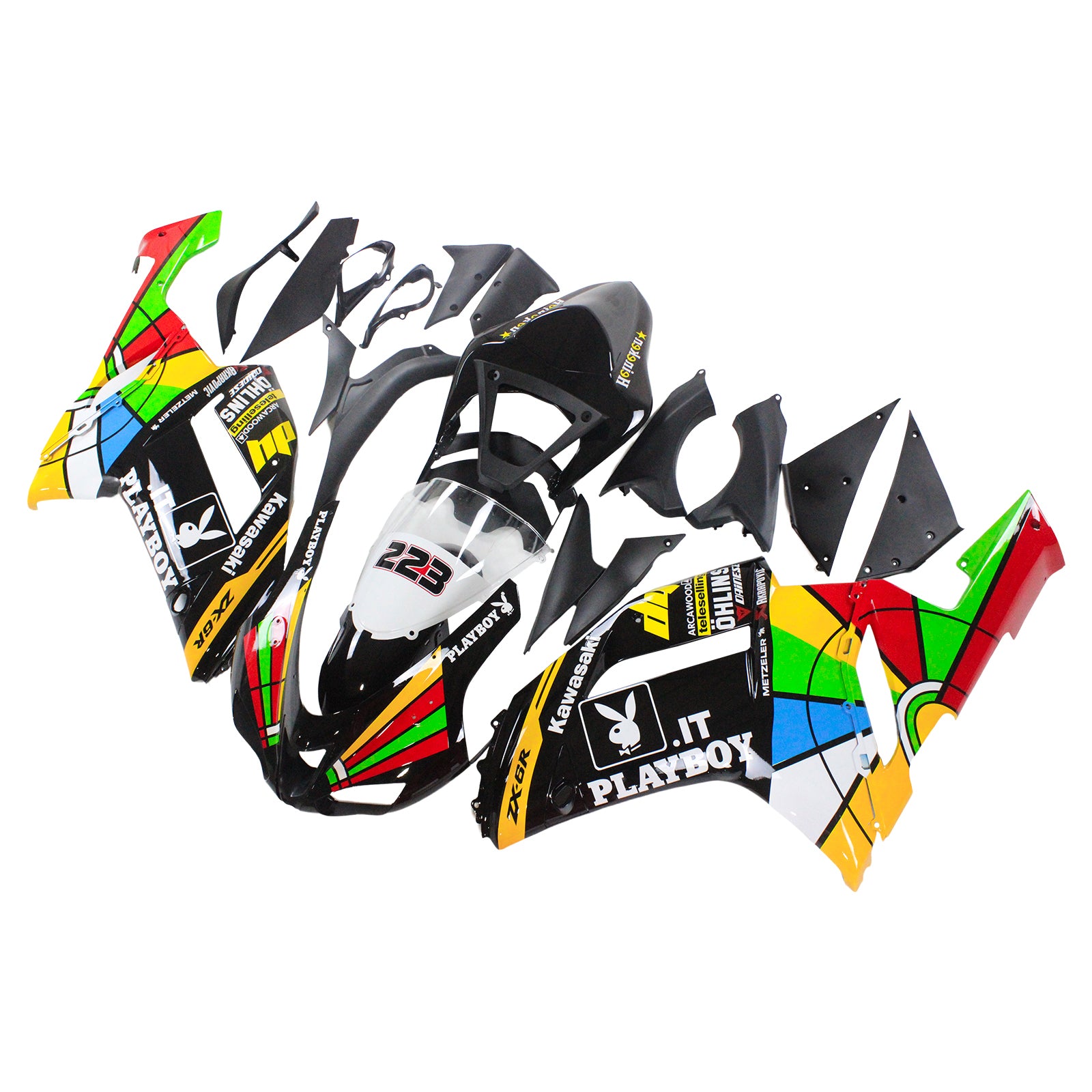 Amotopart Buntes Verkleidungsset für Kawasaki 2007–2008 ZX6R 636