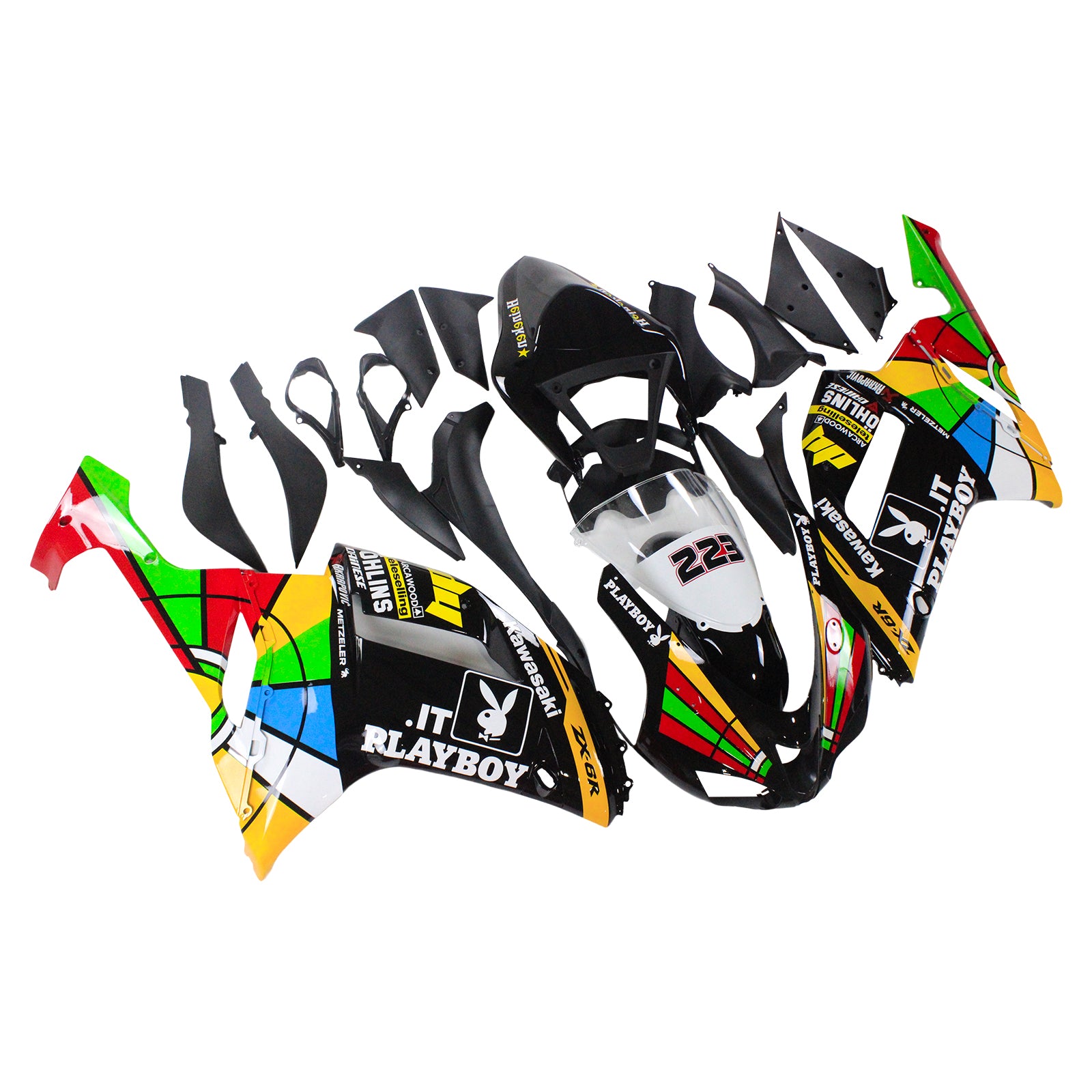 Amotopart Kawasaki 2007-2008 ZX6R 636 Colorful Fairing Kit