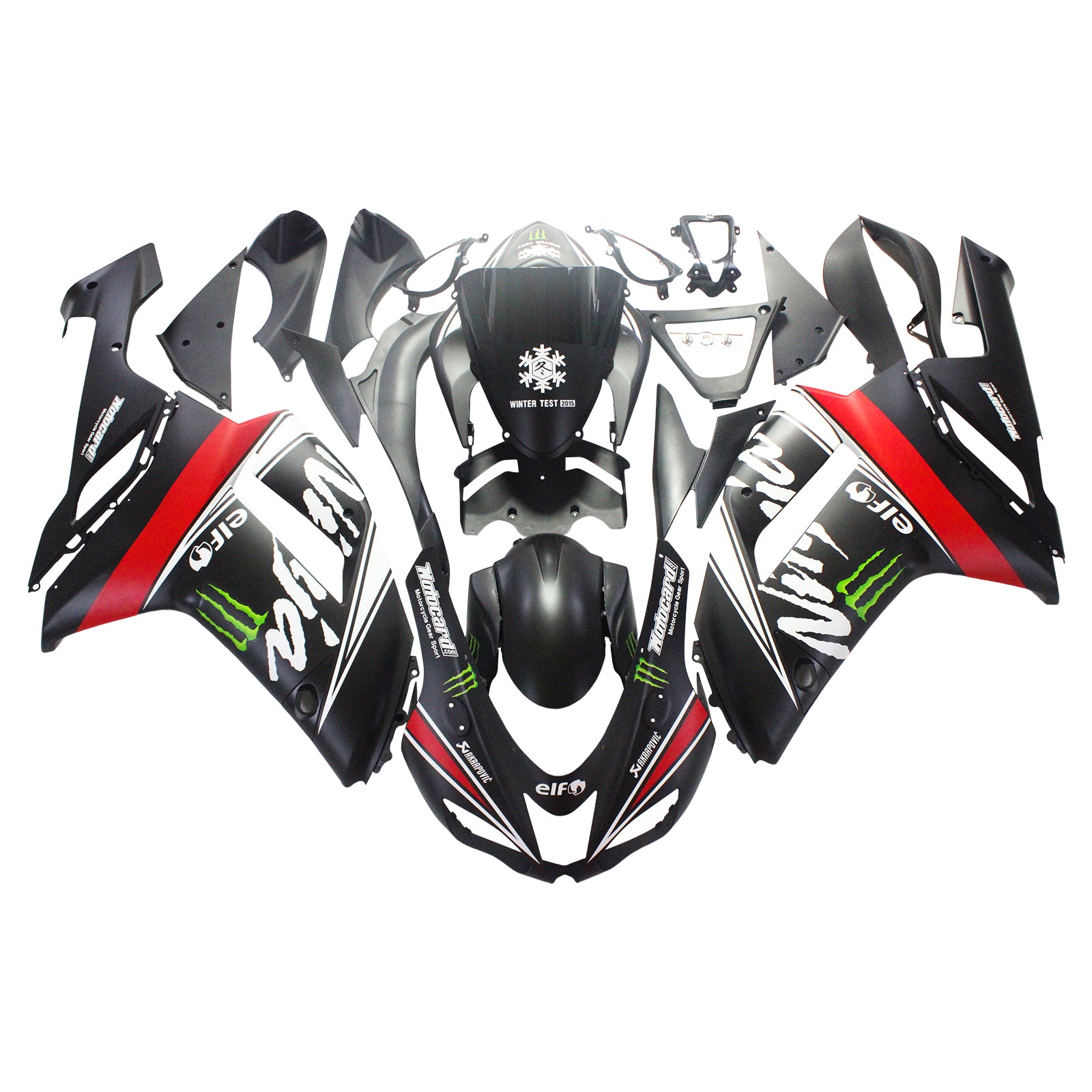 Amotopart Kawasaki 2007-2008 ZX6R 636 Black Red Claw Fairing Kit