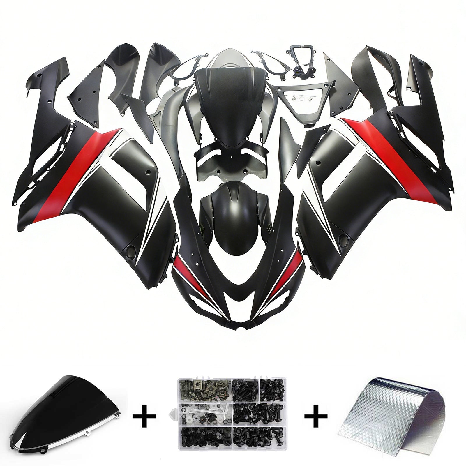 Amotopart Kawasaki 2007-2008 ZX6R 636 ブラック レッド クロー フェアリングキット