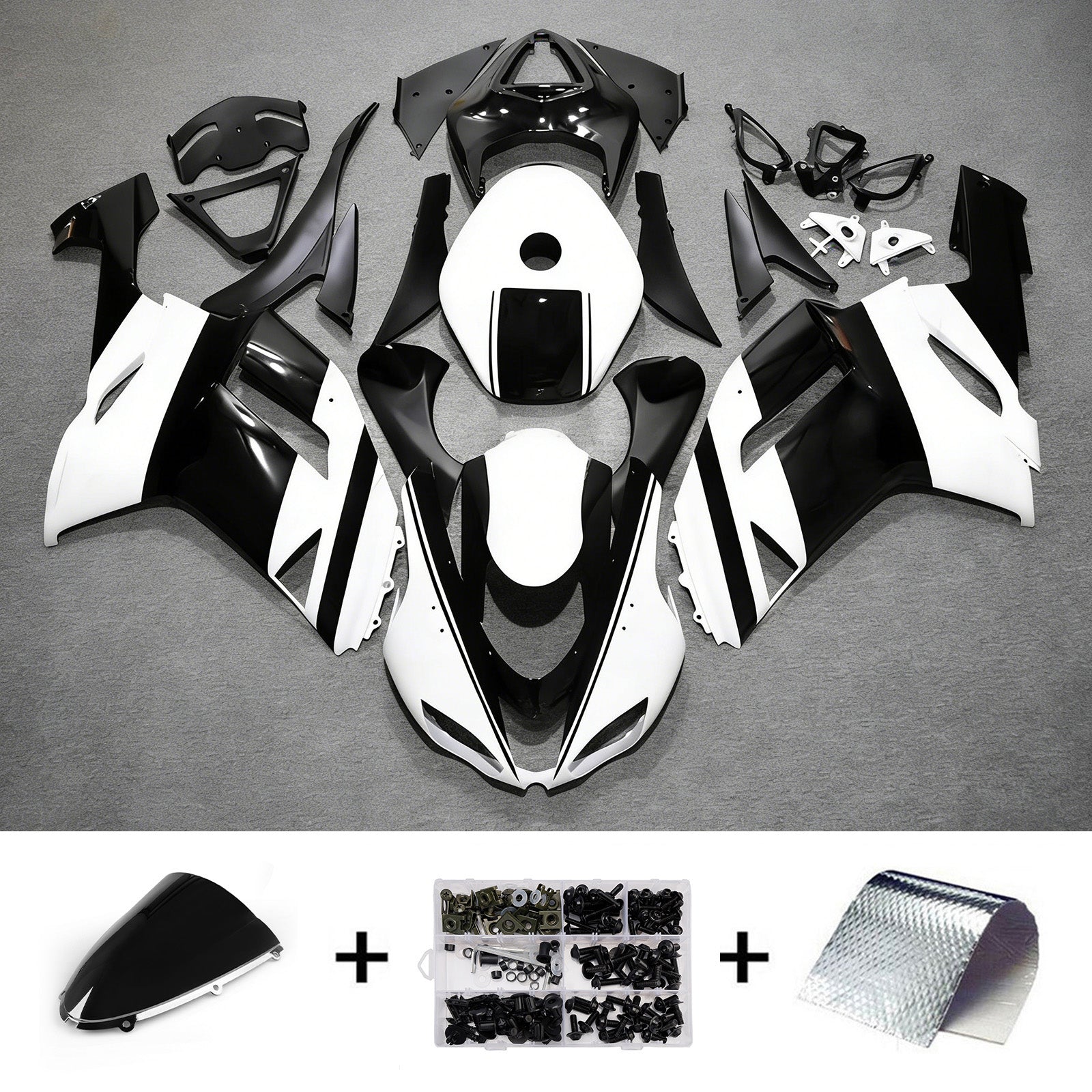 Amotopart 2007-2008 Kawasaki ZX6R 636 Black White Fairing Kit