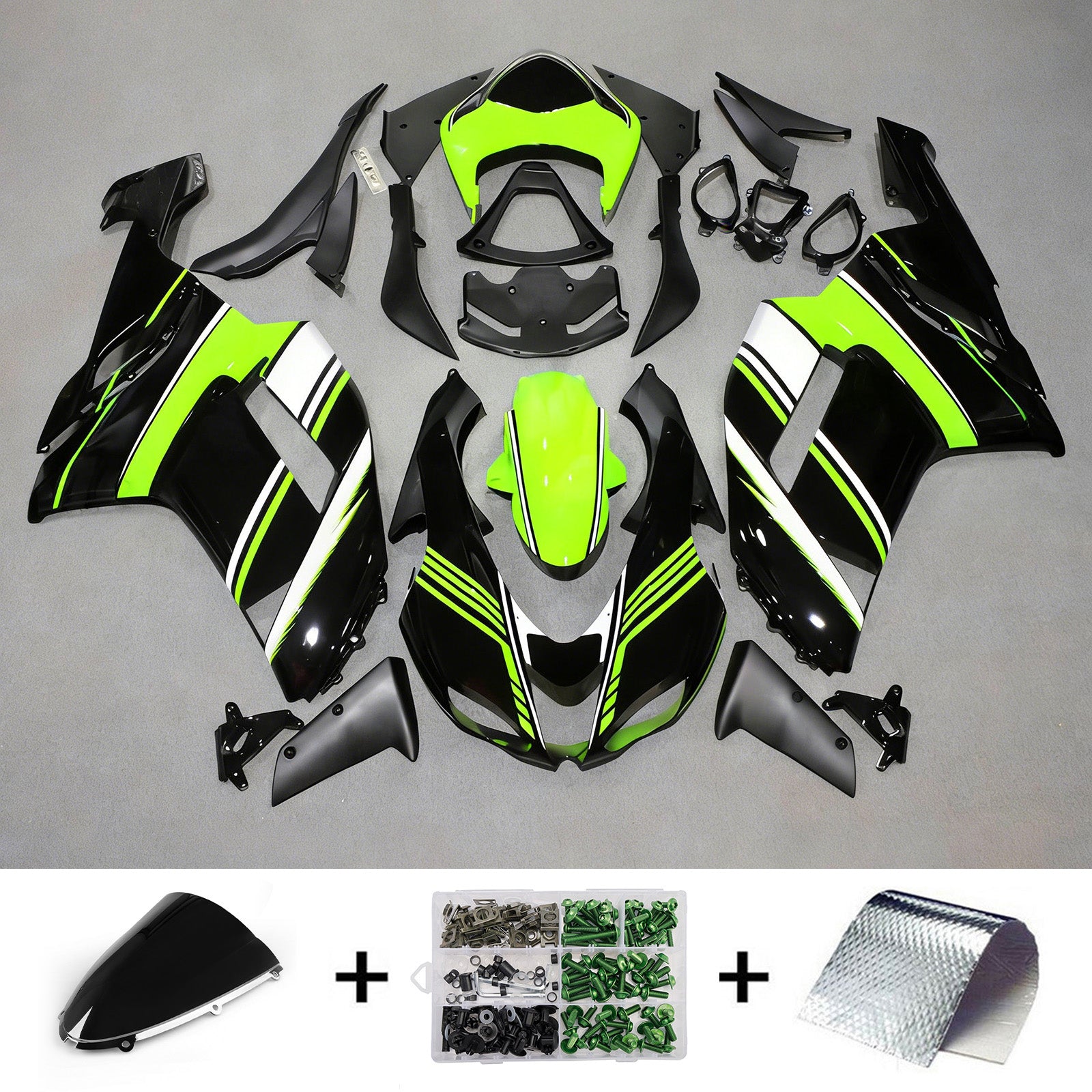 Amotopart 2007-2008 Kawasaki ZX6R 636 groen zwart wit kuipset