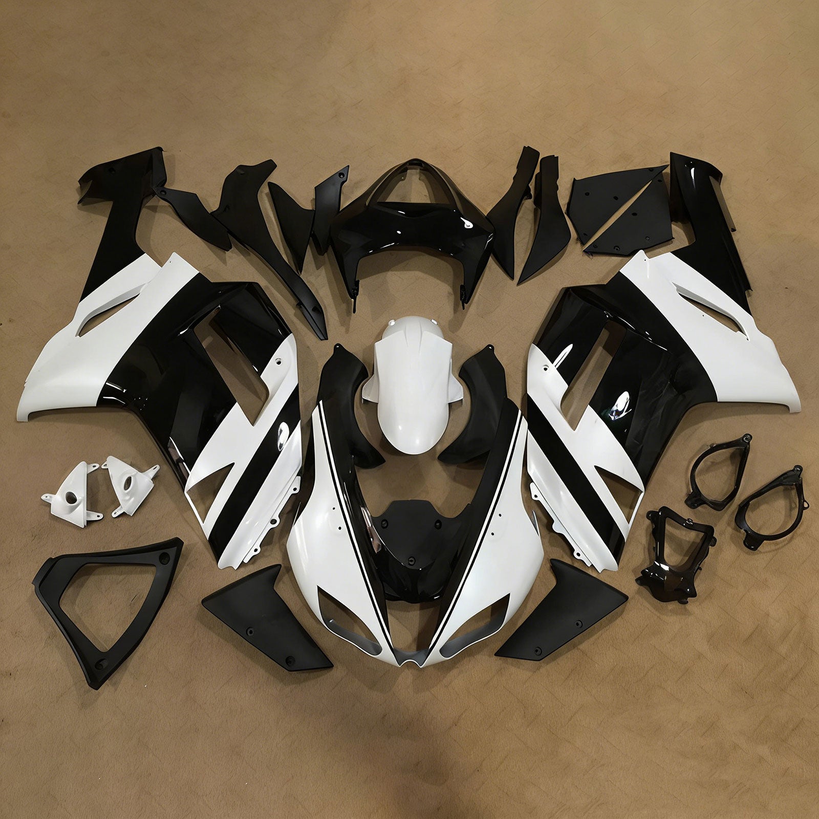 Amotopart 2007-2008 Kawasaki ZX6R 636 Black & White Fairing Kit