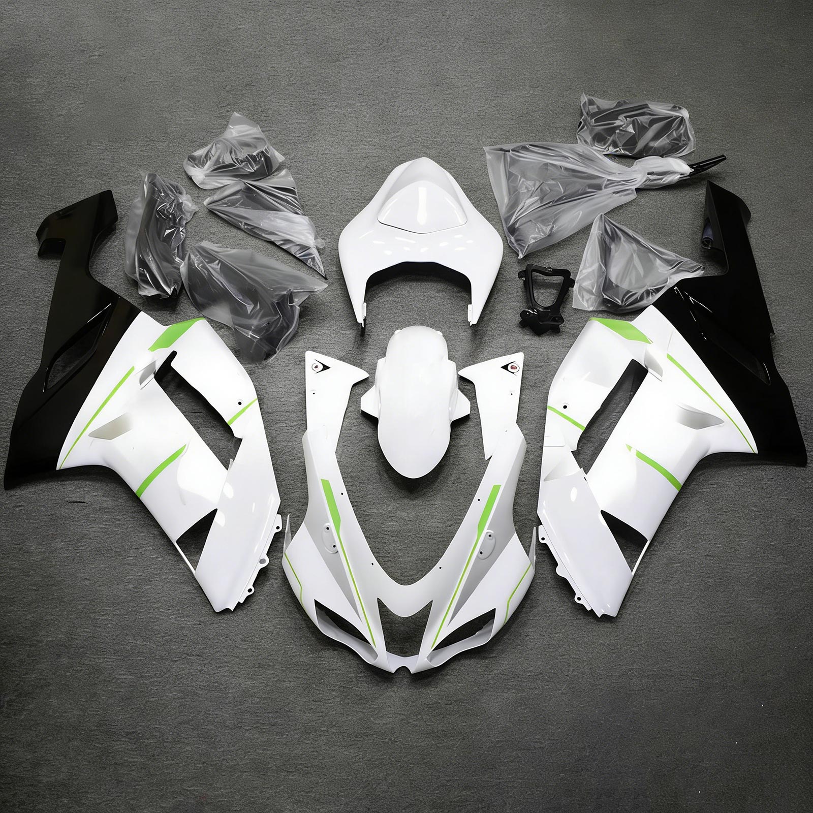 Amotopart 2007-2008 Kawasaki ZX6R 636 Black White Blue Fairing Kit