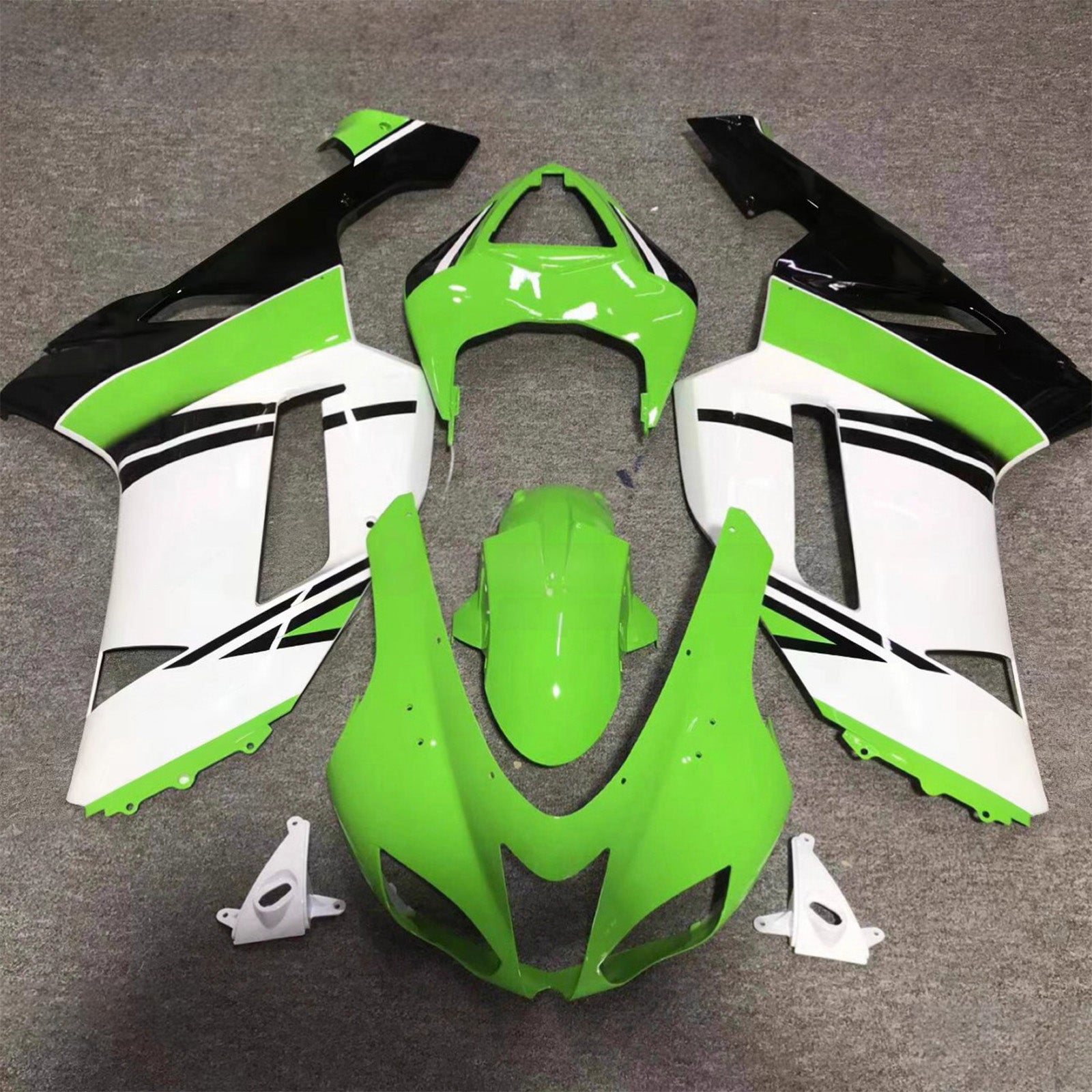 Amotopart 2007-2008 Kawasaki ZX6R 636 Green White Black Fairing Kit