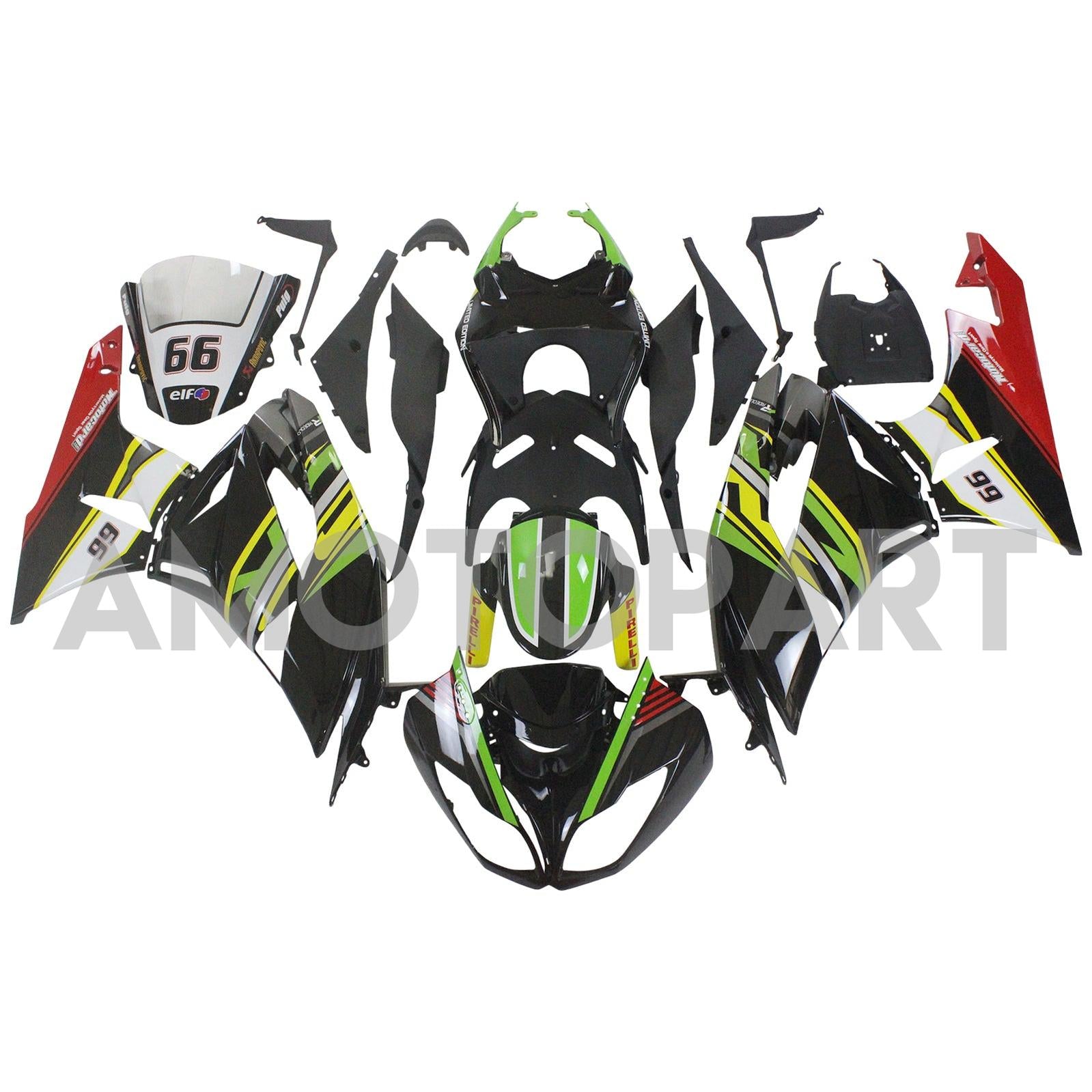 Amotopart Kawasaki 2009-2012 ZX6R 636 Black Colorful Fairing Kit