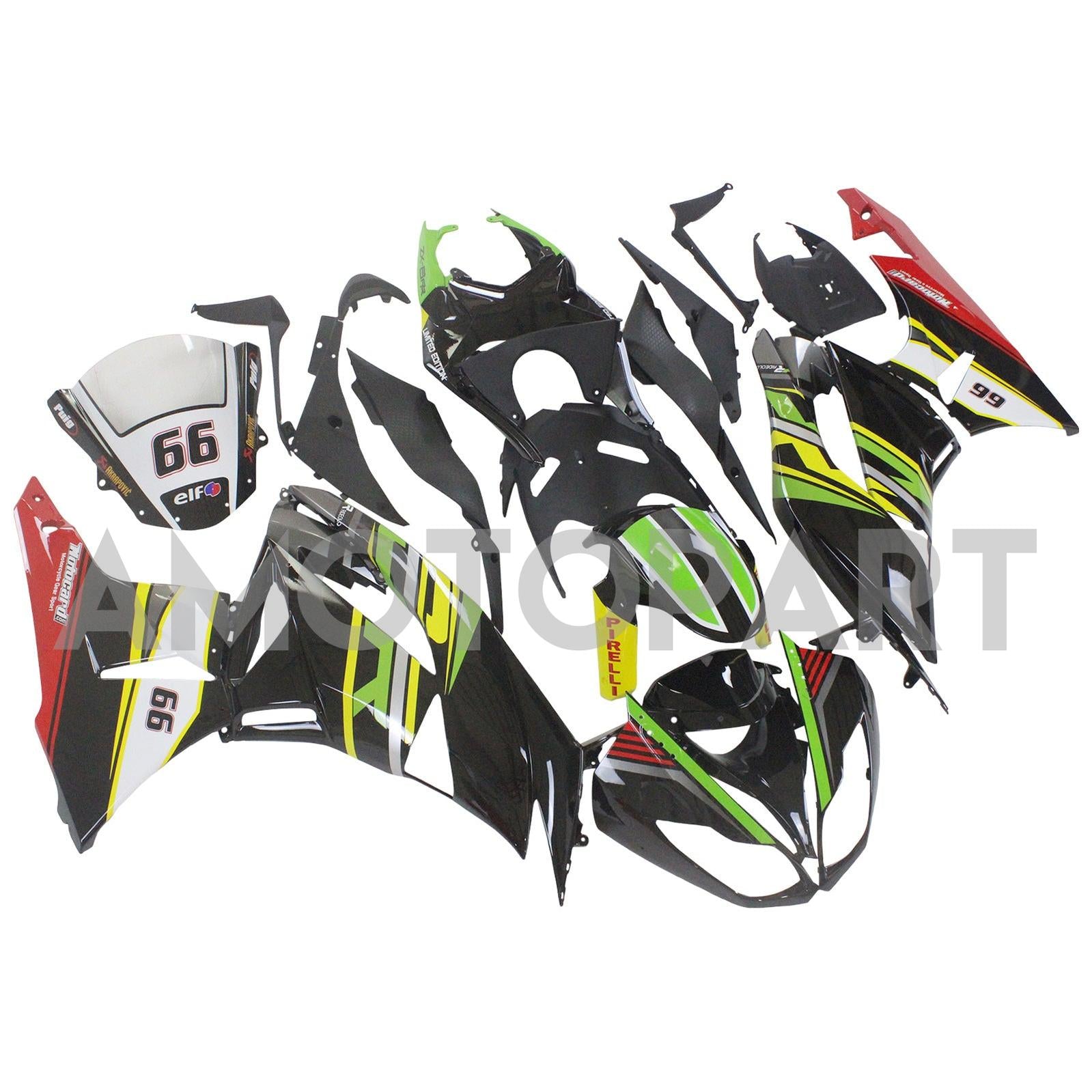 Amotopart Kawasaki 2009-2012 ZX6R 636 Svart färgstark fairing-kit