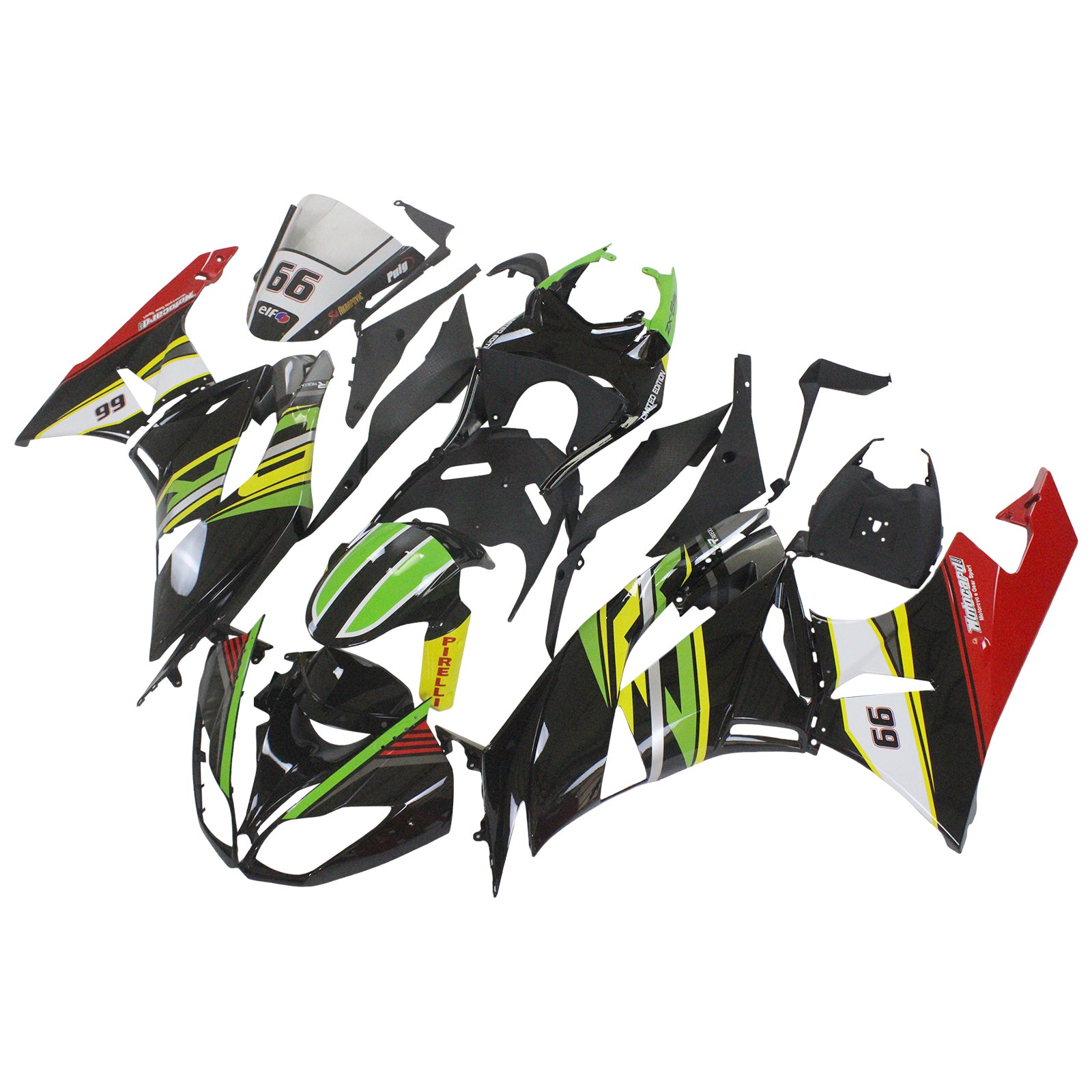 Amotopart Kawasaki 2009–2012 ZX6R 636 schwarz buntes Verkleidungsset