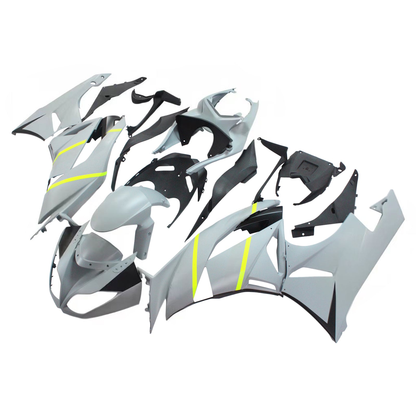 Amotopart Verkleidungsset für Kawasaki 2009–2012 ZX6R 636, Grau, Gelb