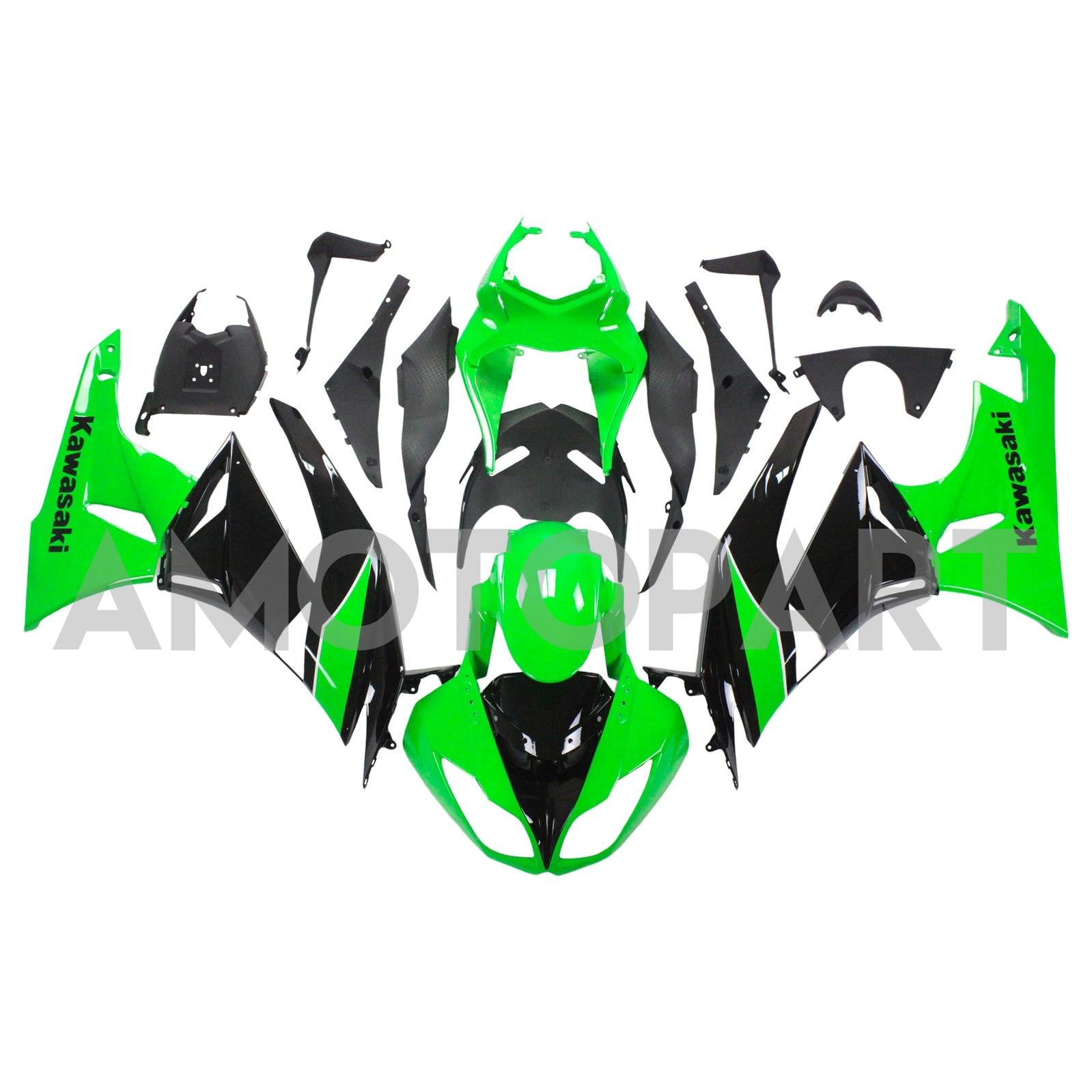 Amotopart Kawasaki 2009-2012 ZX6R 636 Black Green Fairing Kit