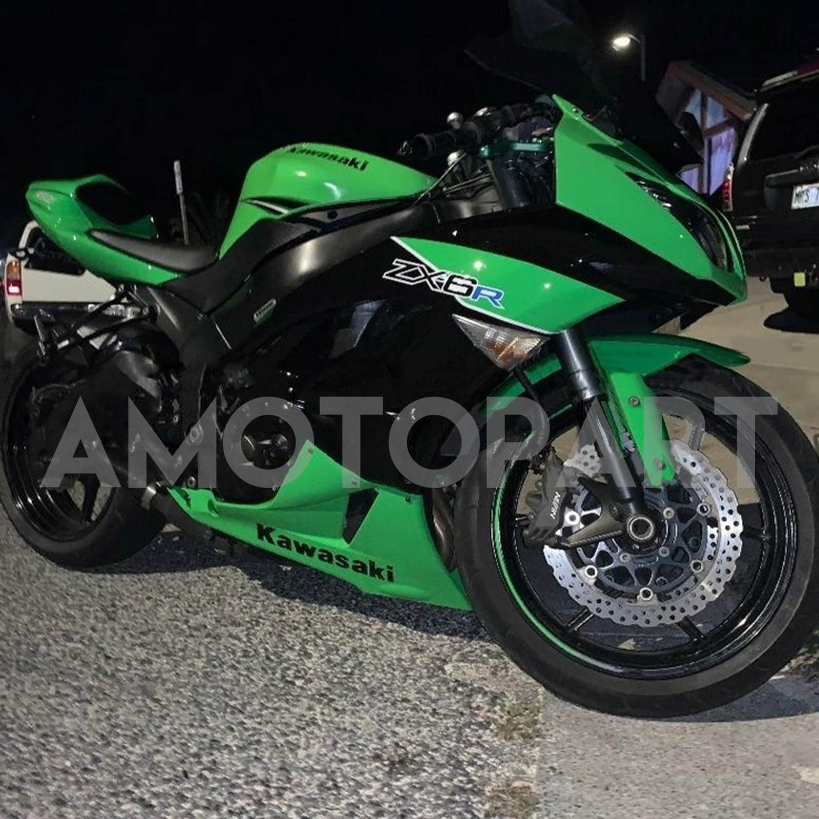 Amotopart Kawasaki 2009-2012 ZX6R 636 Schwarzes Grünverkleidungskit