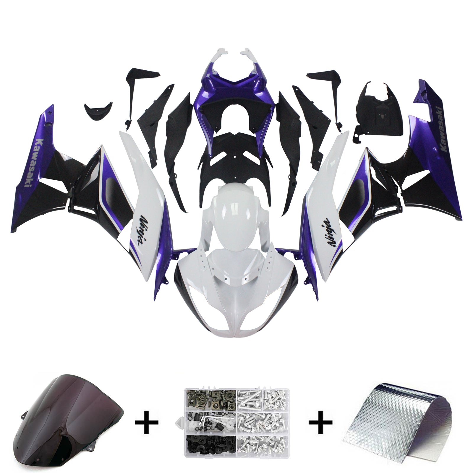 Amotopart Kawasaki 2009-2012 ZX6R 636 White Purple Fairing Kit