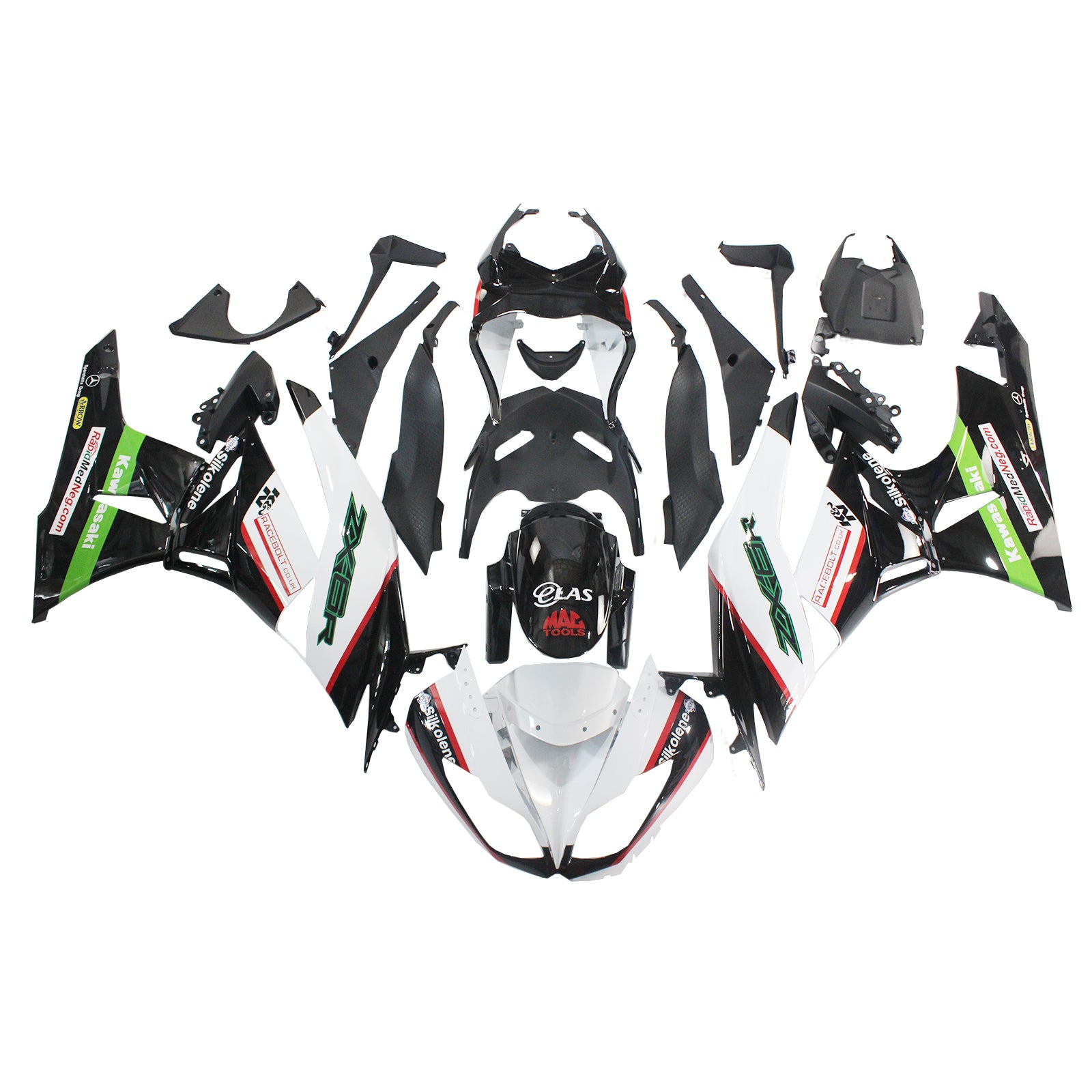 Amotopart Kawasaki 2009-2012 ZX6R 636 ホワイト グリーン ブラック フェアリングキット