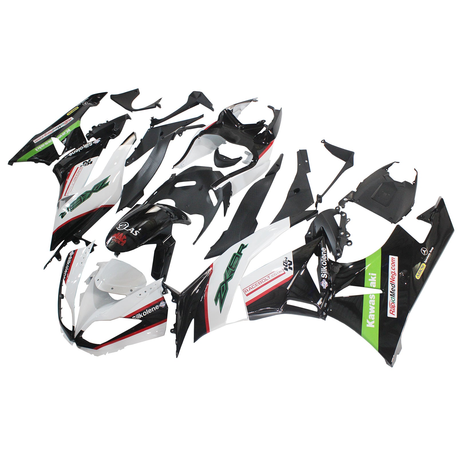 Amotopart Kawasaki 2009-2012 ZX6R 636 White Green Black Fairing Kit