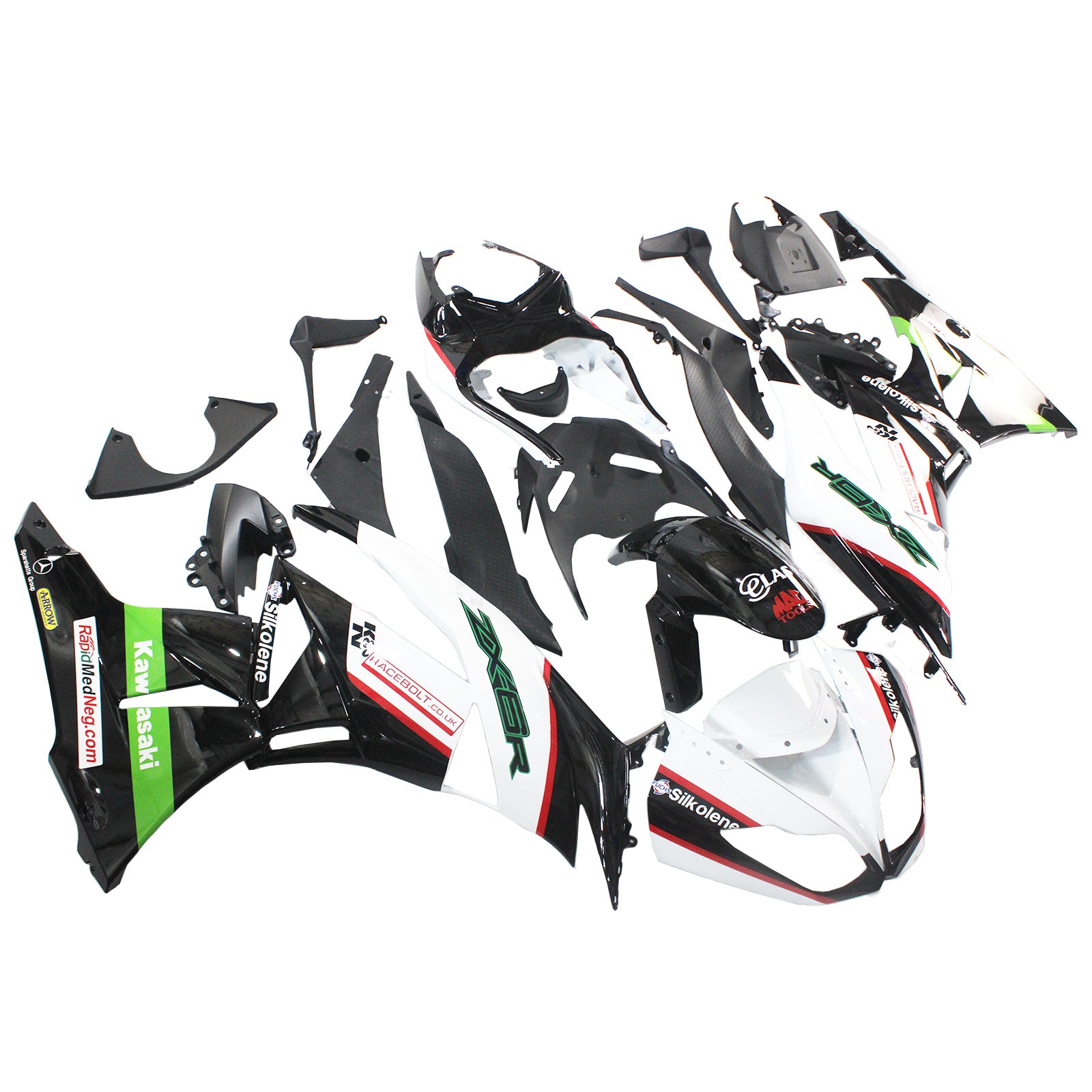 Amotopart Kawasaki 2009-2012 ZX6R 636 White Green Black Fairing Kit