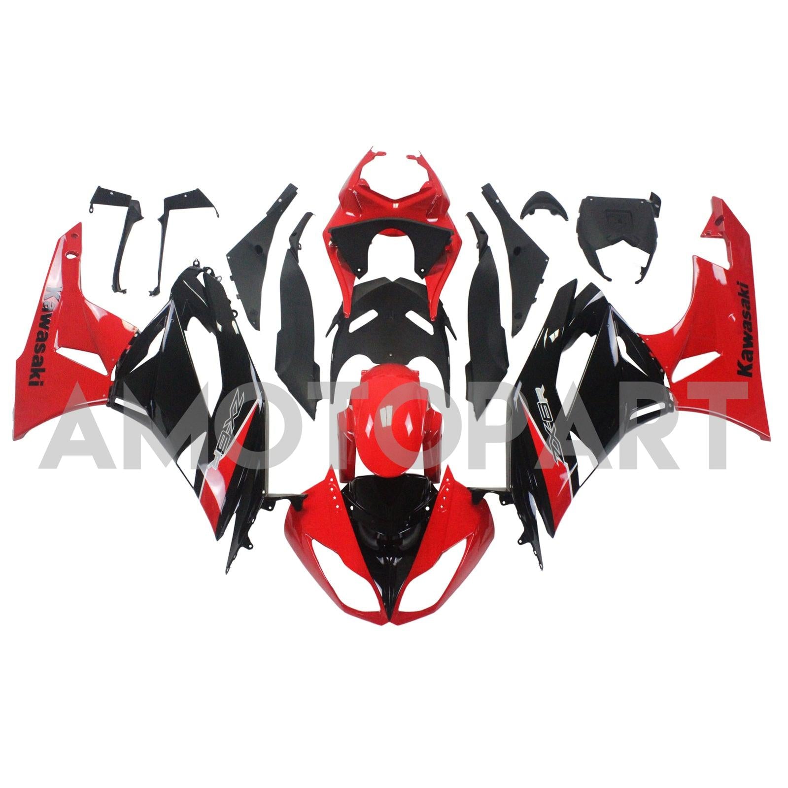 Amotopart Kawasaki 2009-2012 ZX6R 636 Red Mix Black Fairing Kit